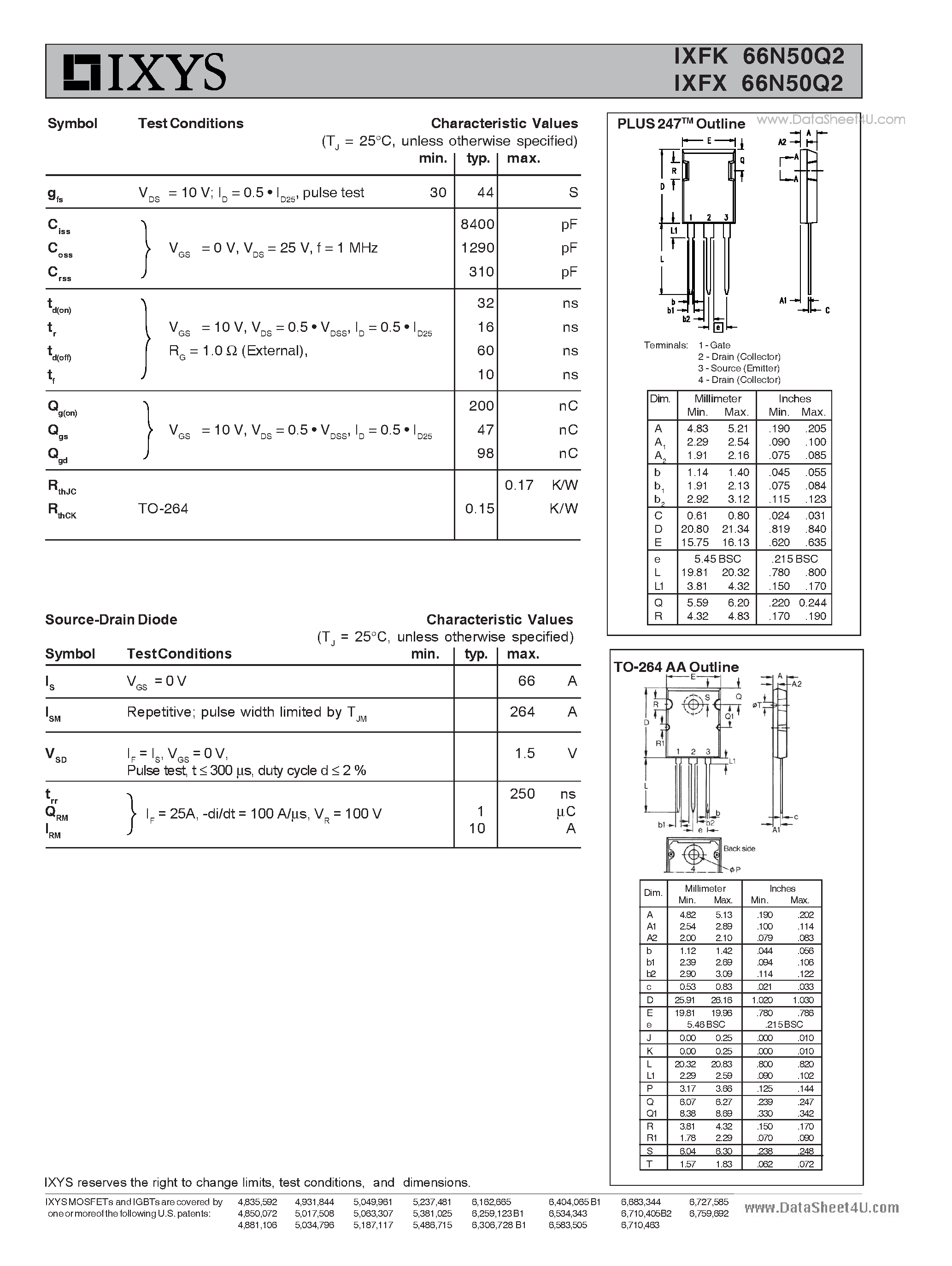 Datasheet IXFK66N50Q2 page 2 Datasheet IXFK66N50Q2 - HiPerFET Power MOSFETs Q-Class page 2