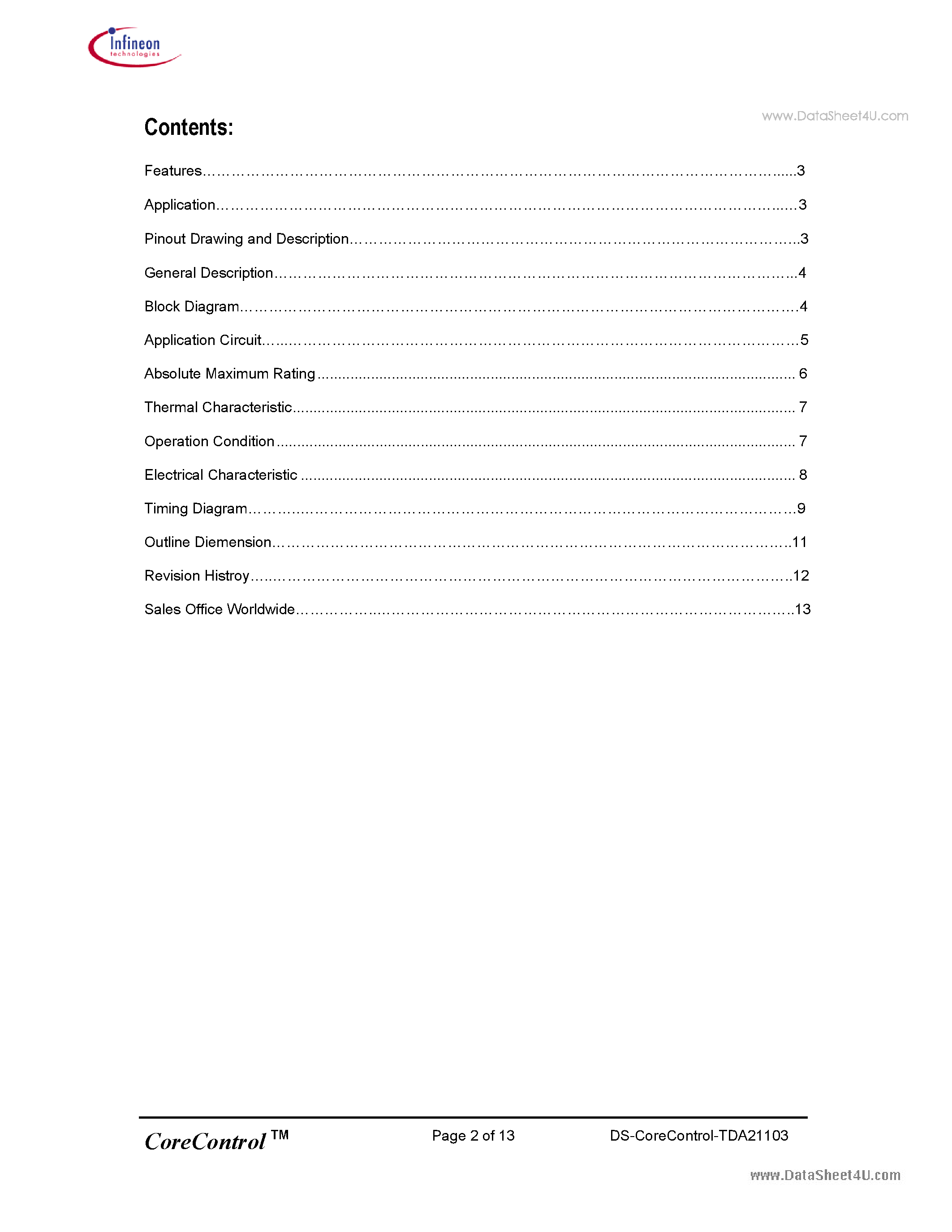 Datasheet TDA21103 page 2 Datasheet TDA21103 - High speed Driver page 2