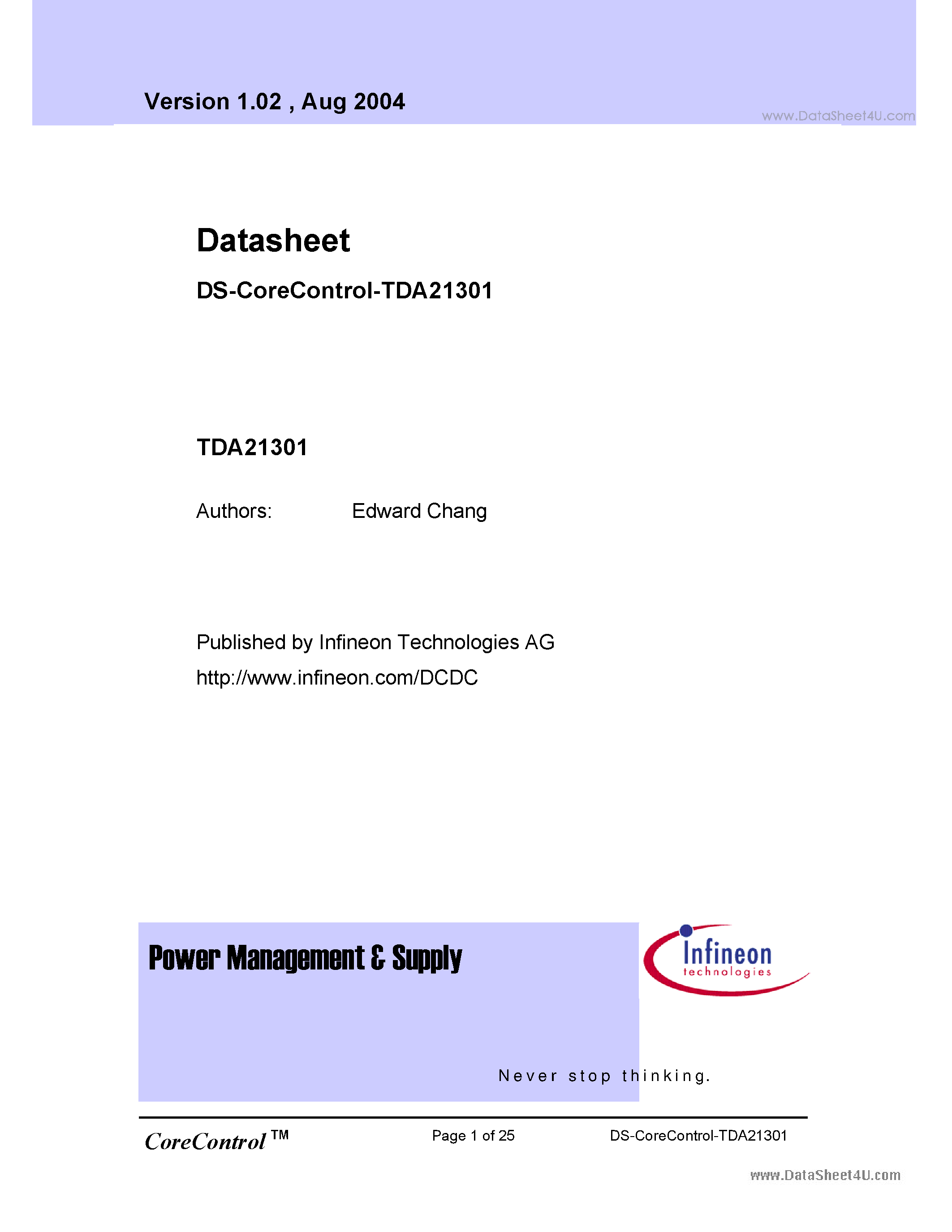 Datasheet TDA21301 - Multi-Phase PWM Controller page 1