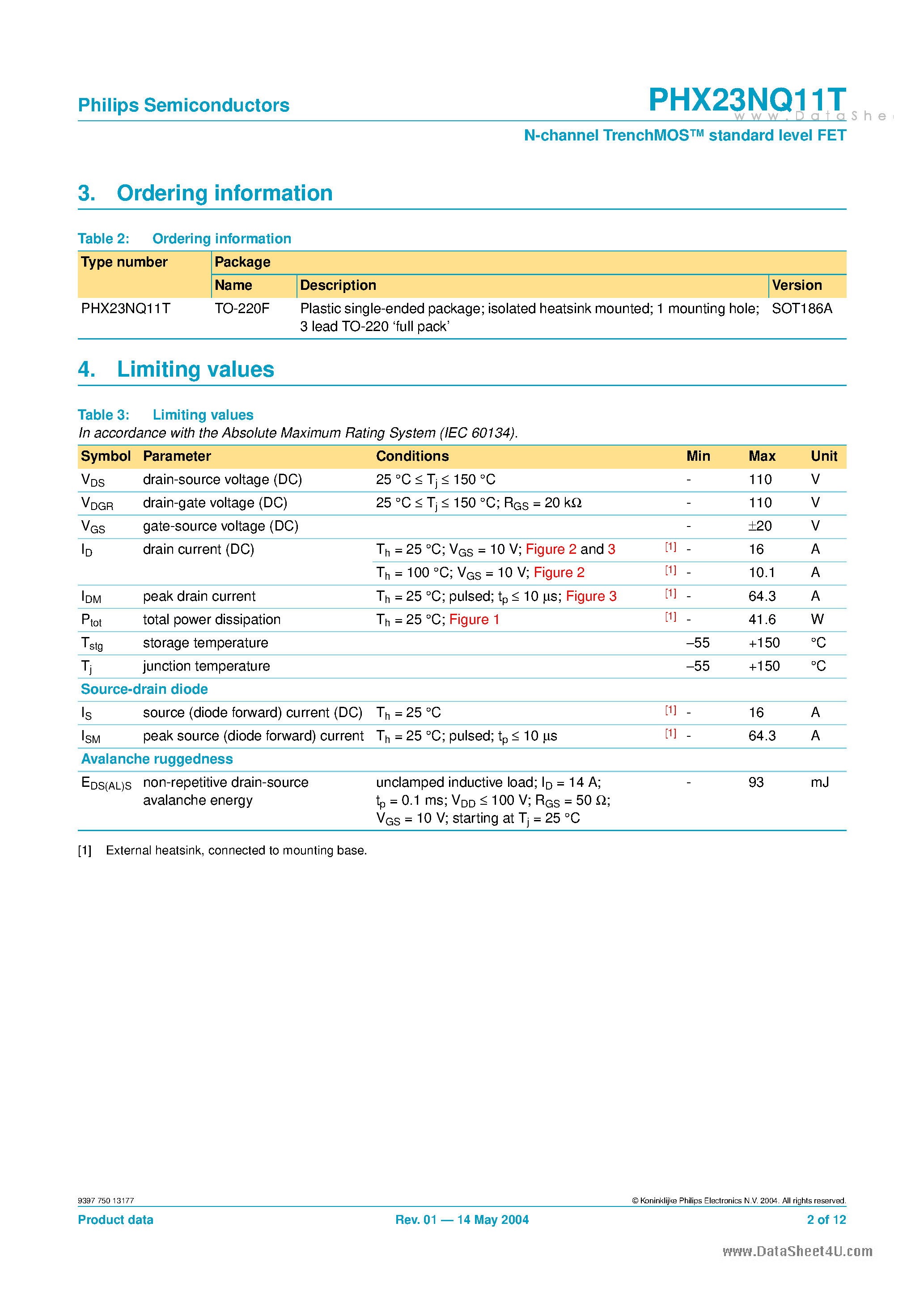 Datasheet PHX23NQ11T - N-channel TrenchMOS standard level FET page 2