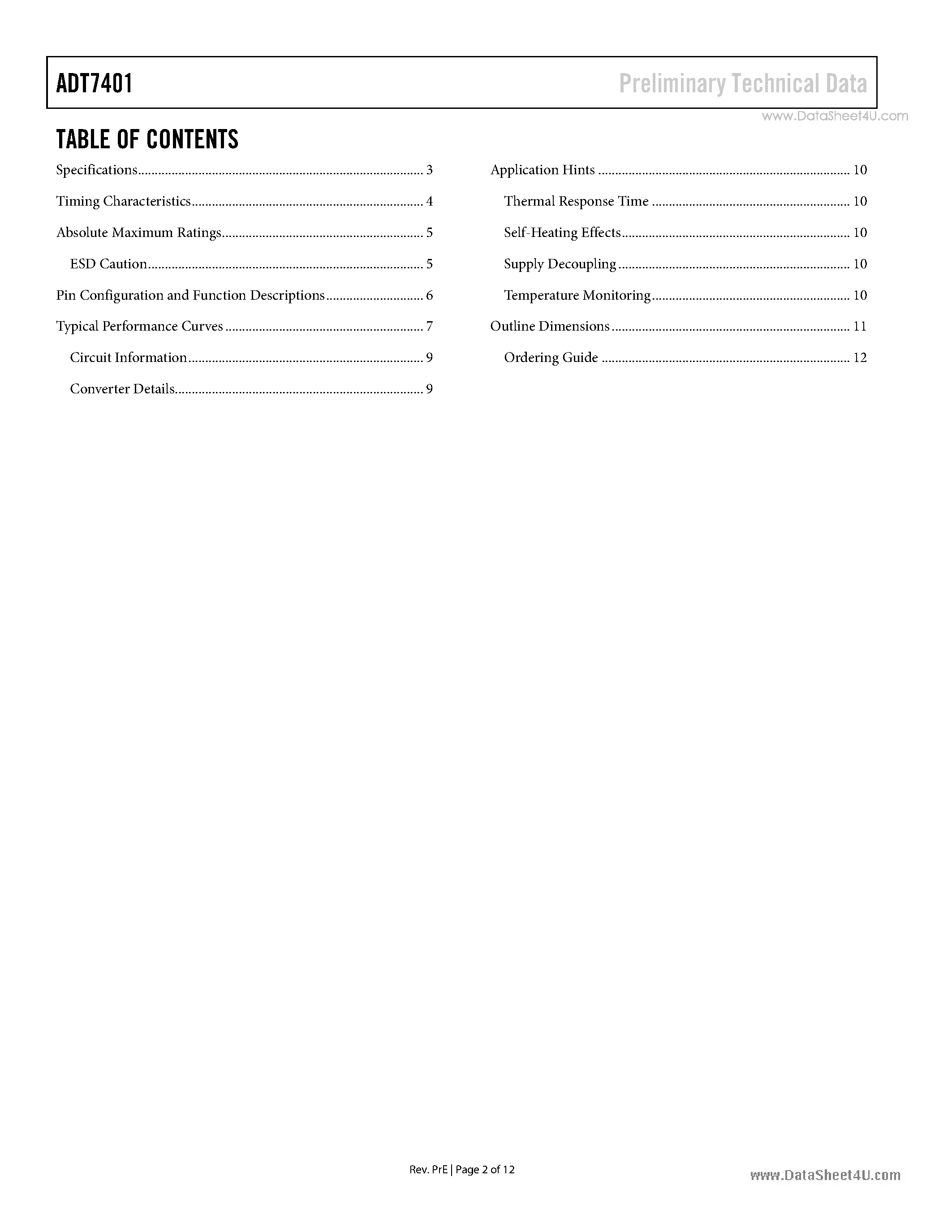 Datasheet ADT7401 - +-0.5C Accurate 12-Bit Digital Temperature Sensor page 2