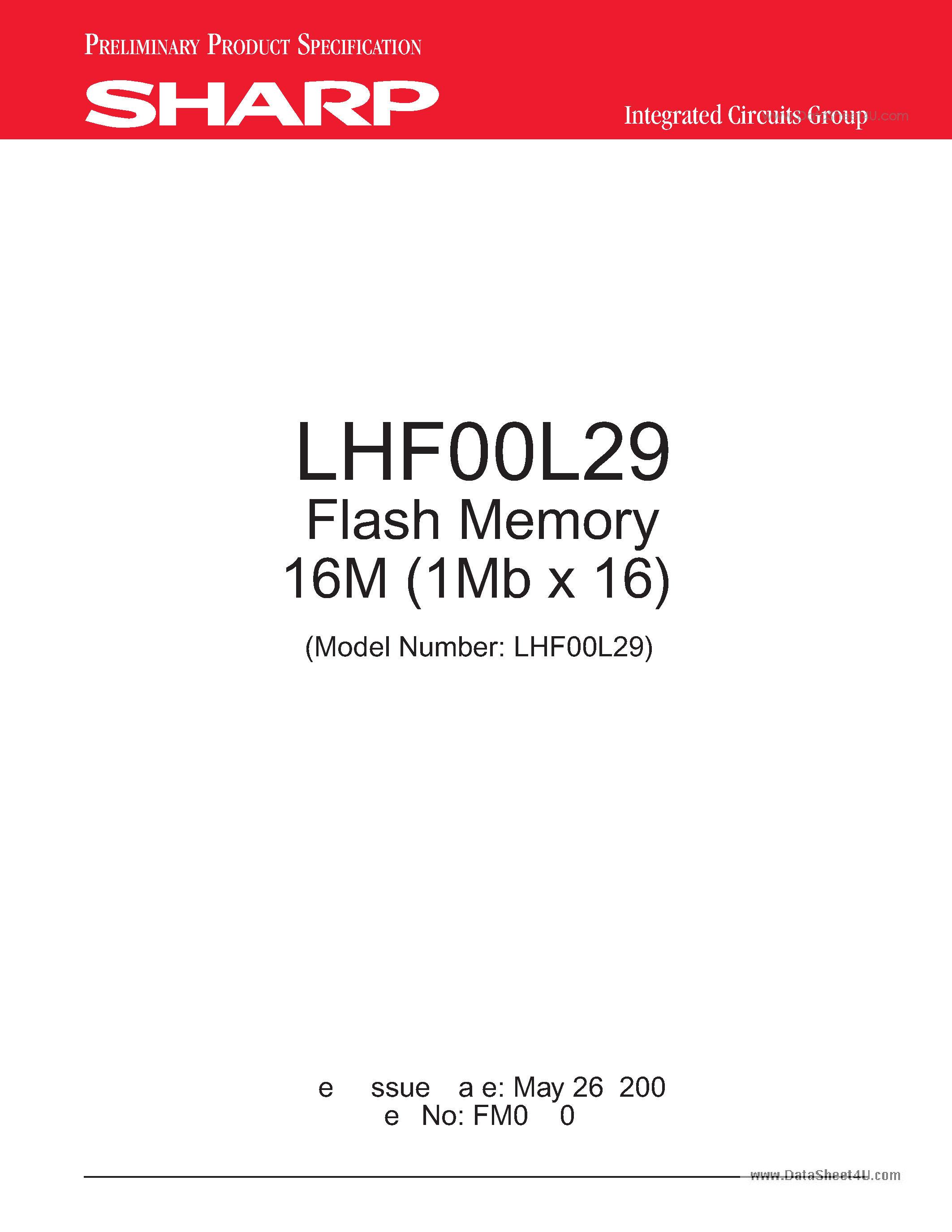 Даташит LHF00L29 - Flash Memory 16M (1Mb x 16) страница 1