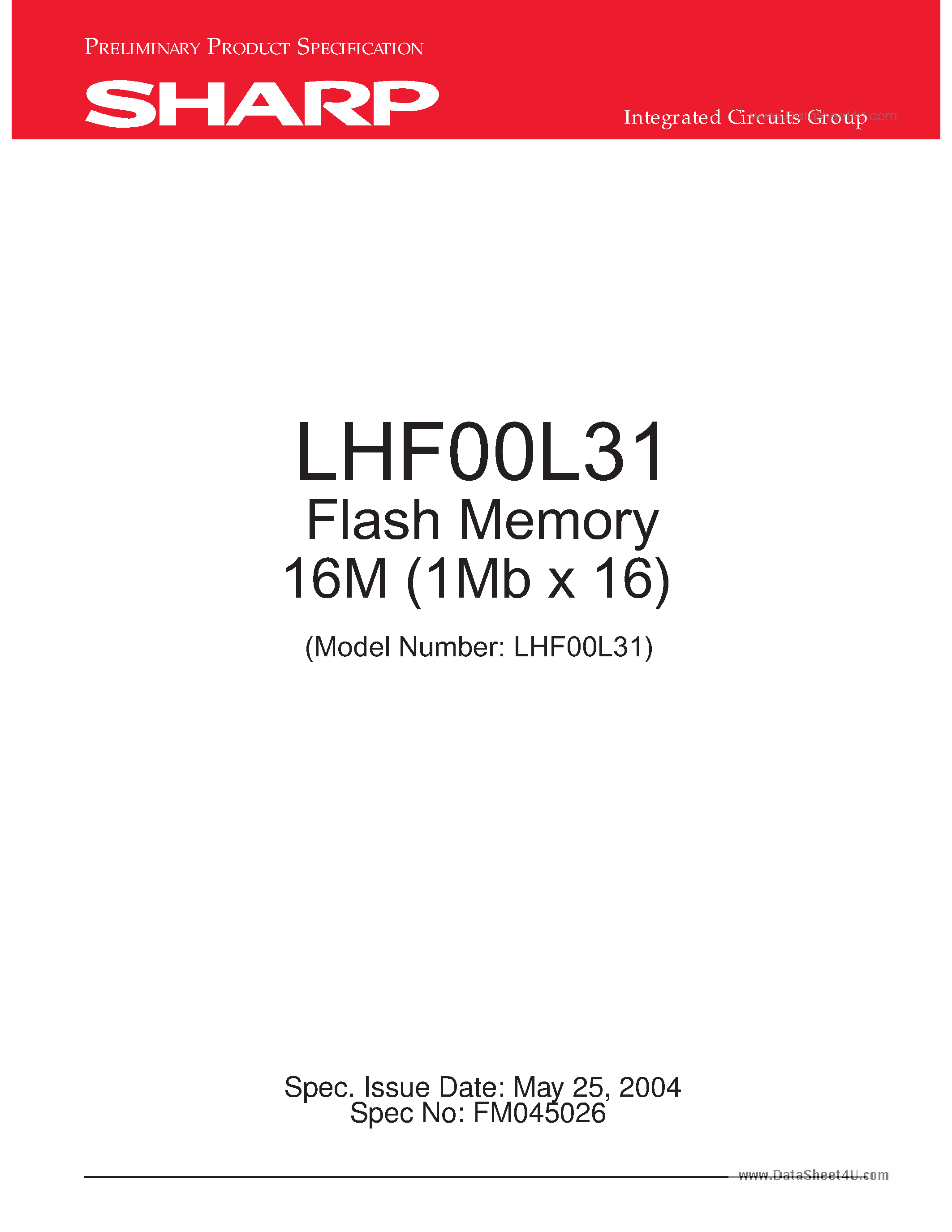 Даташит LHF00L31 - Flash Memory 16M (1Mb x 16) страница 1
