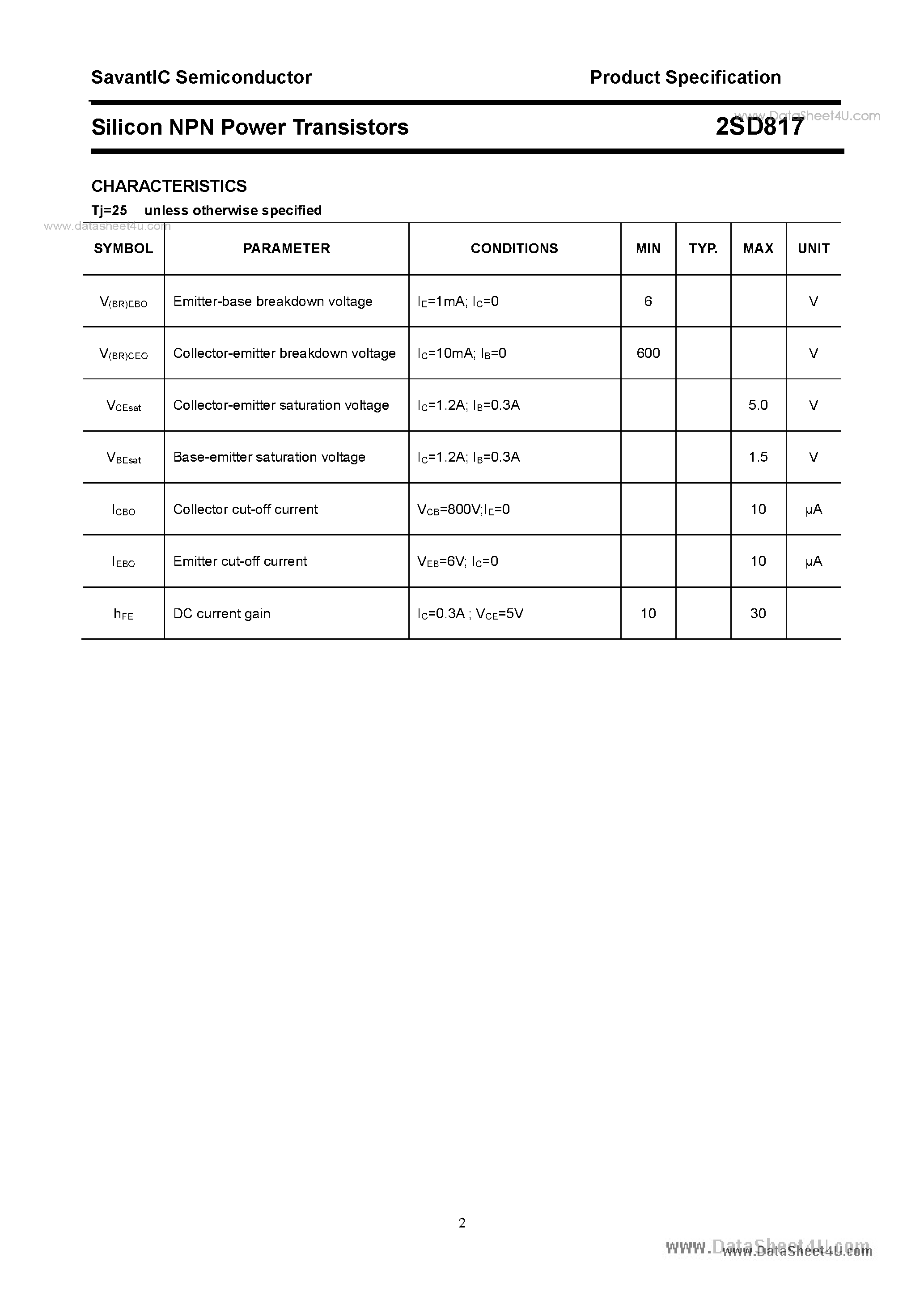 Datasheet D817 - Search -----> 2SD817 page 2