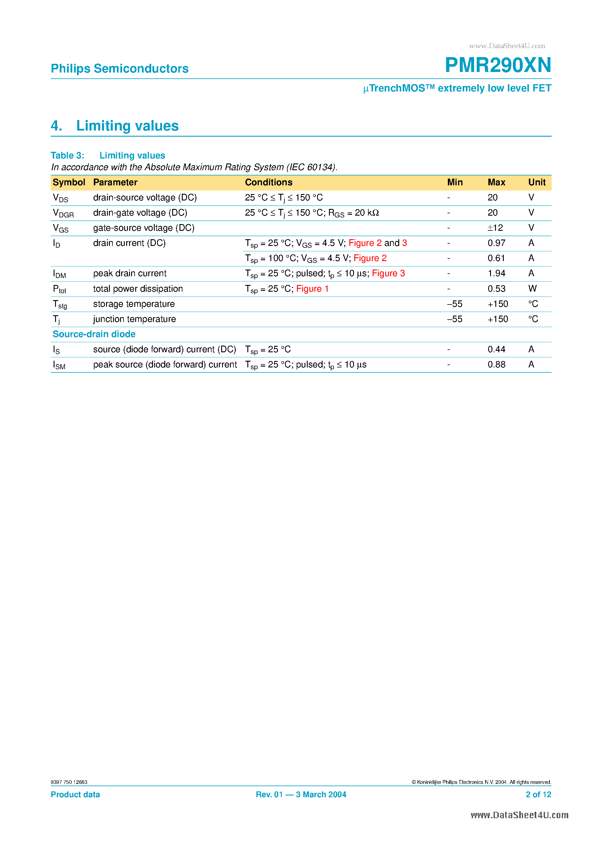 Datasheet PMR290XN - N-channel uTrenchMOS extremely low level FET page 2