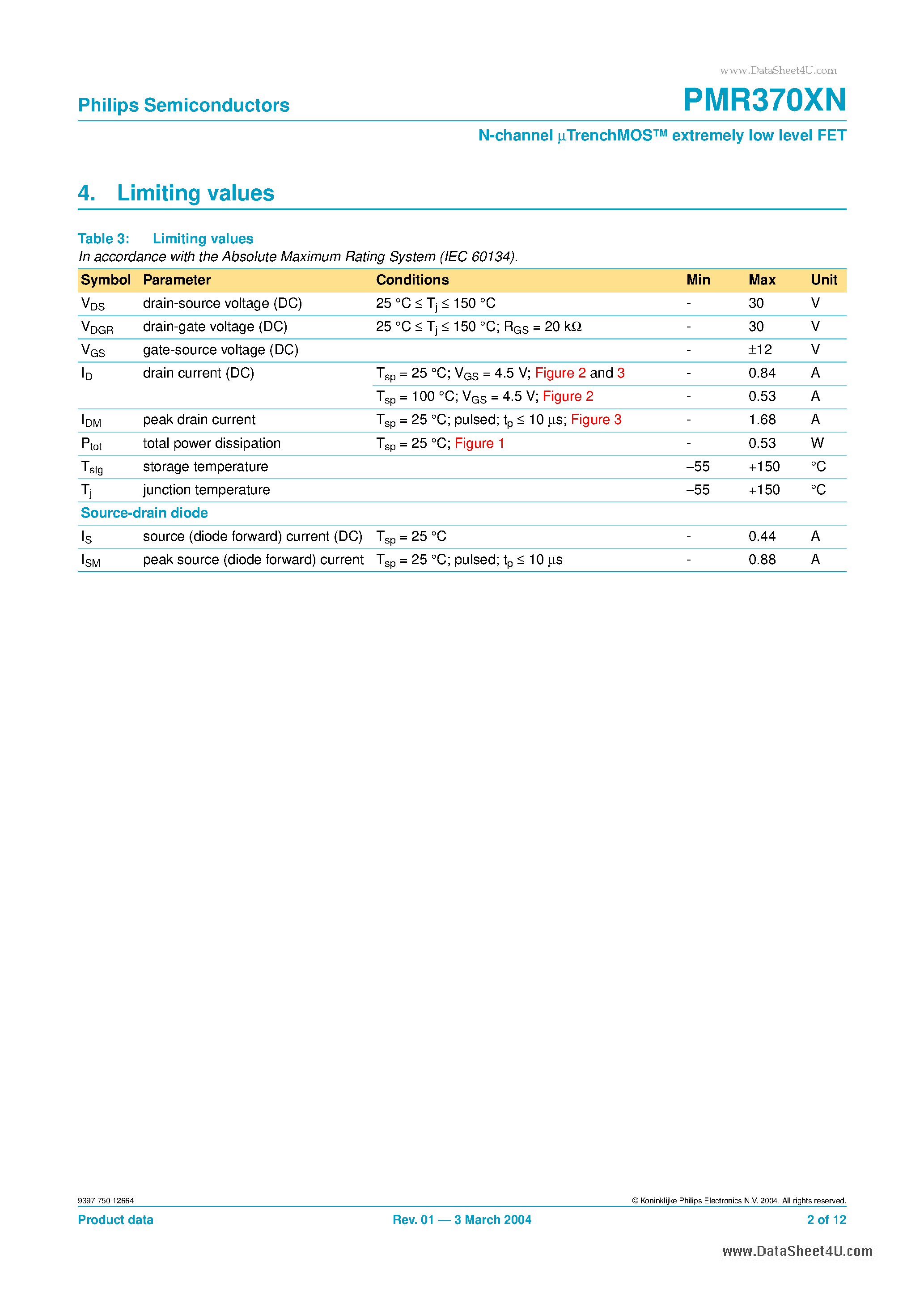 Datasheet PMR370XN - N-channel uTrenchMOS extremely low level FET page 2