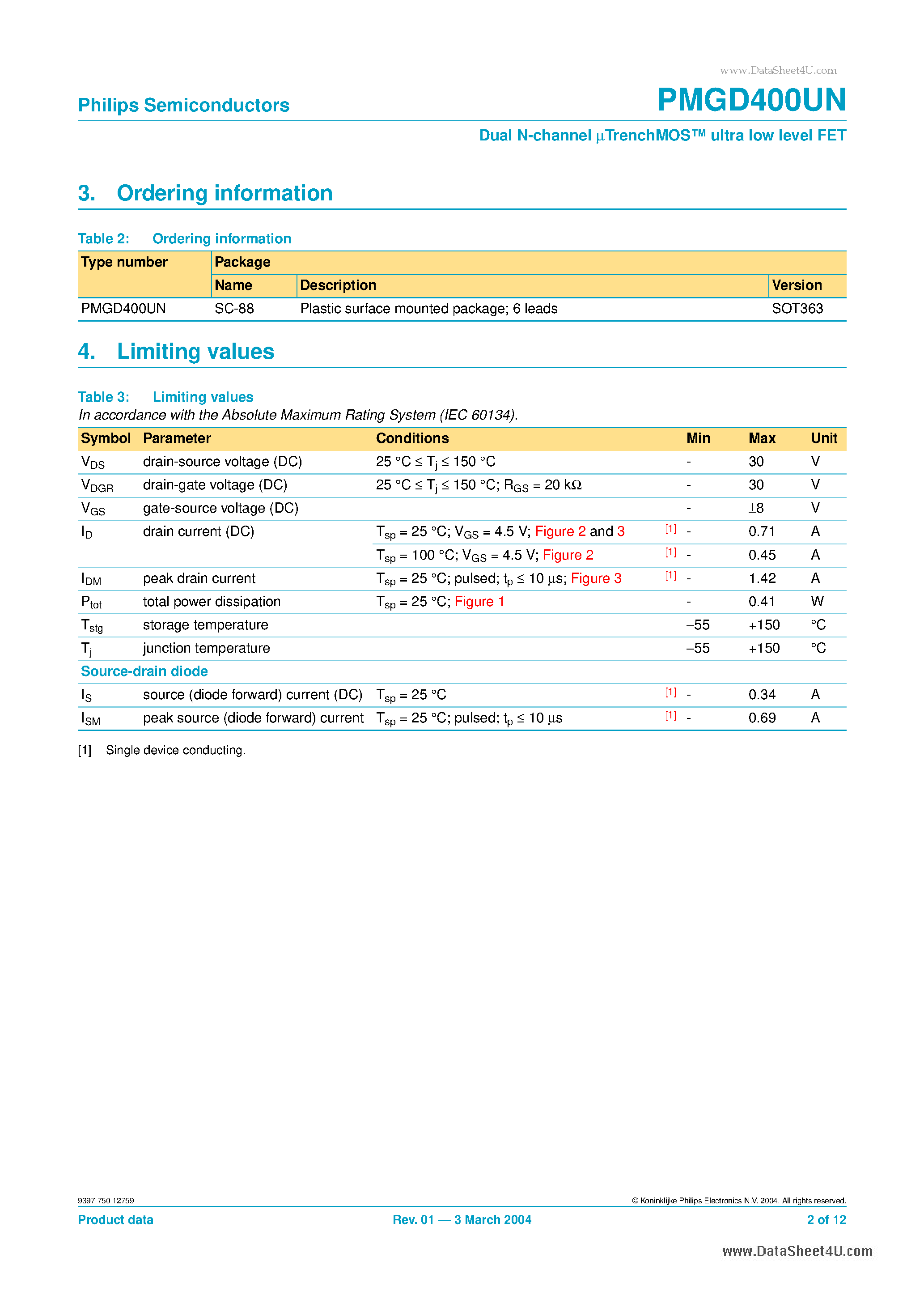 Datasheet PMGD400UN - Dual N-channel uTrenchMOS ultra low level FET page 2