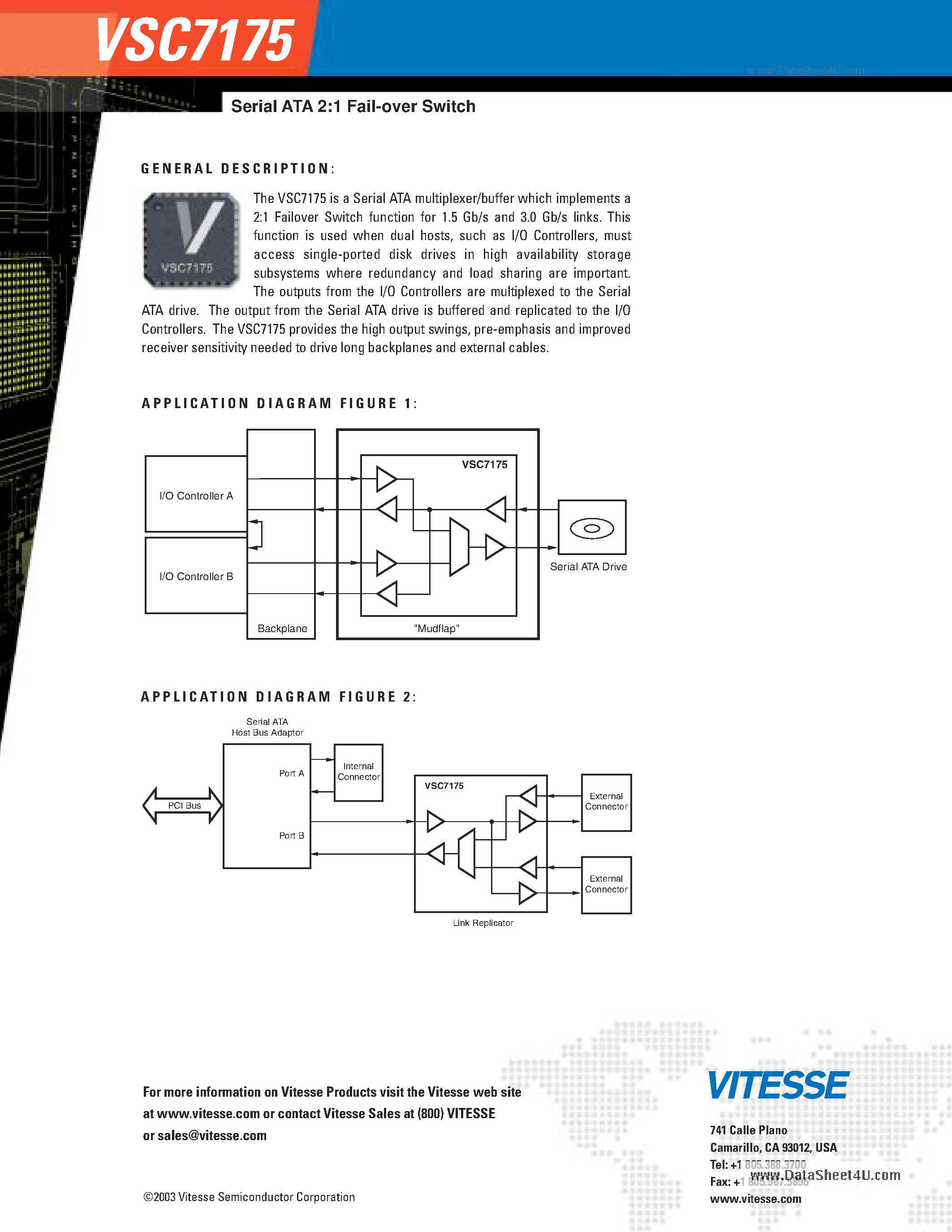 Datasheet VSC7175 - Serial ATA 2:1 Fail-over Switch page 2