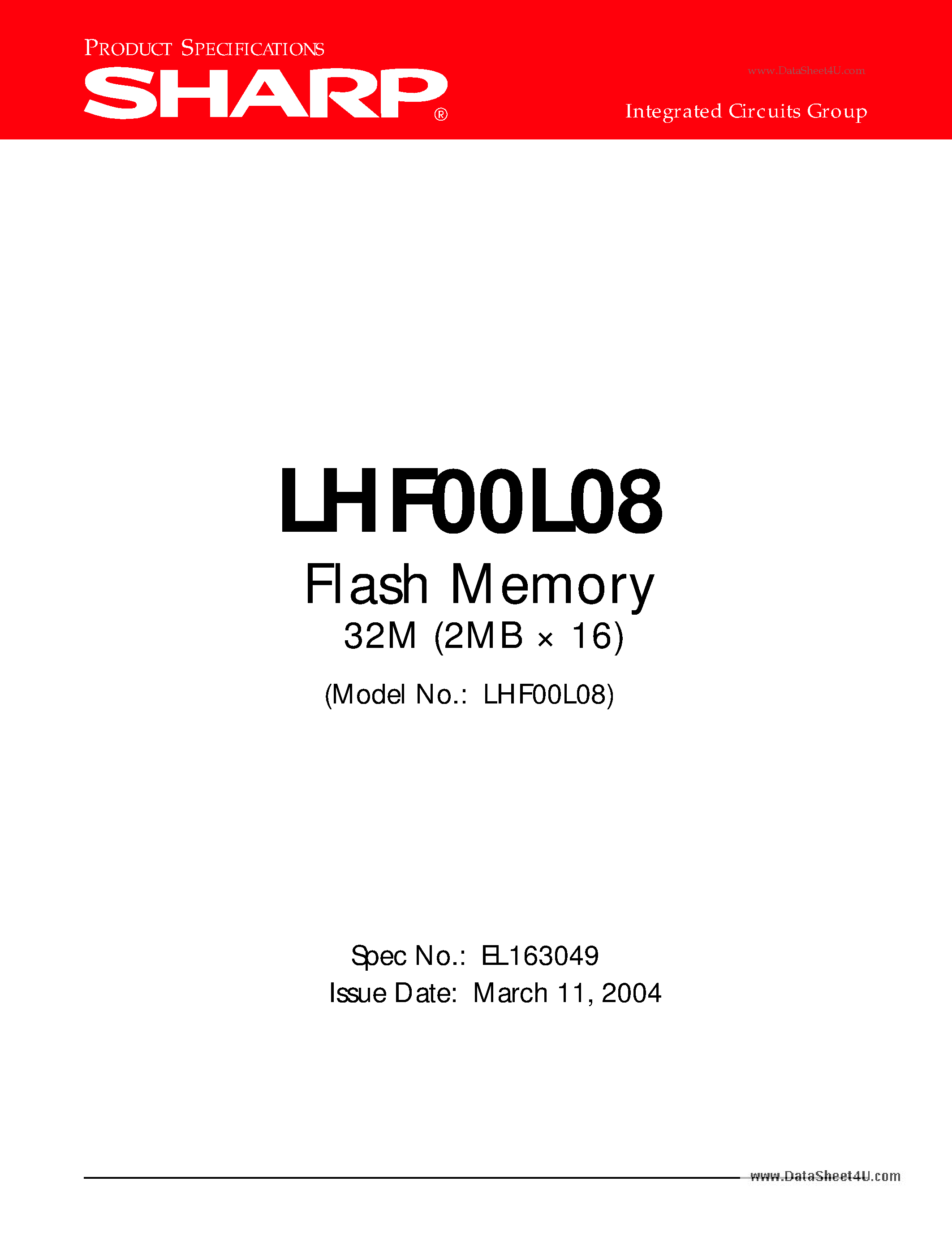 Даташит LHF00L08 - Flash Memory 32M (2MB x 16) страница 1
