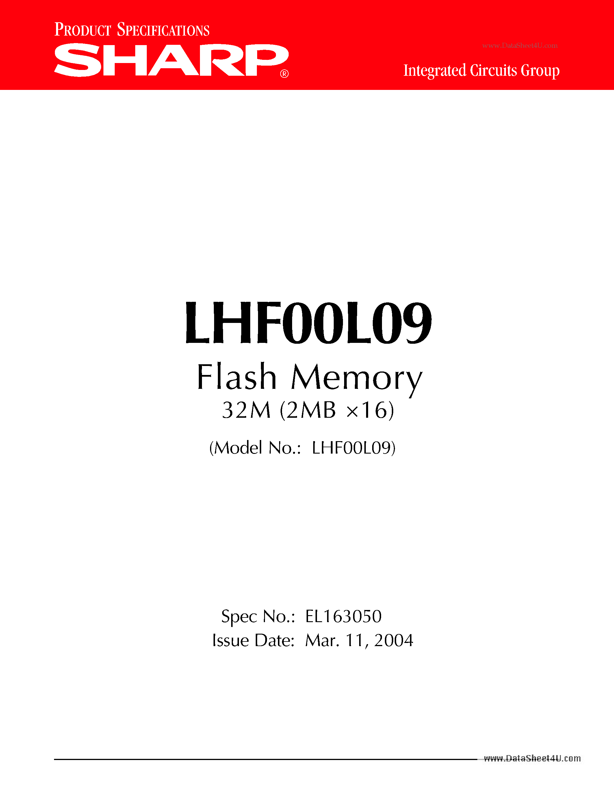 Даташит LHF00L09 - Flash Memory 32M (2MB x 16) страница 1