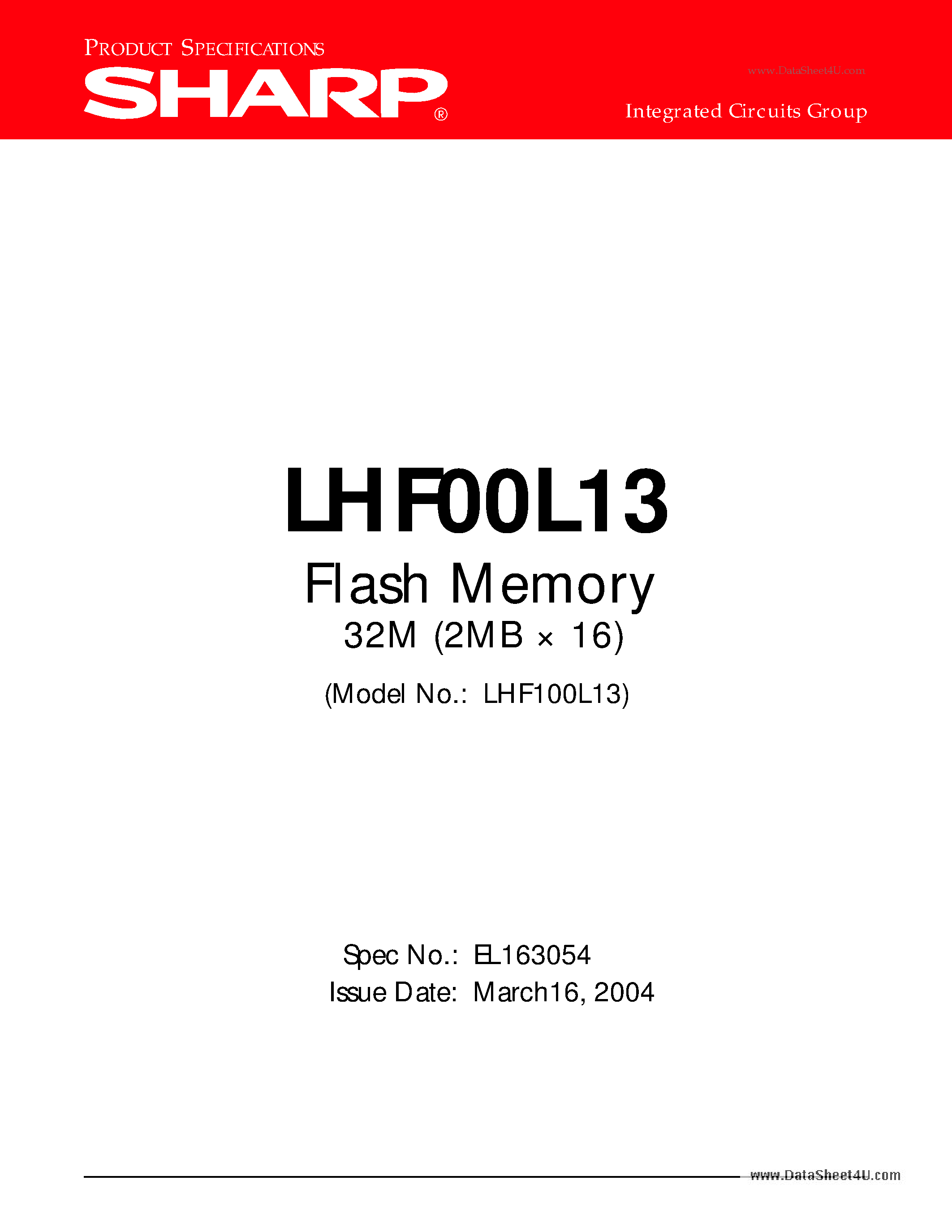 Даташит LHF00L13 - Flash Memory 32M (2MB x 16) страница 1