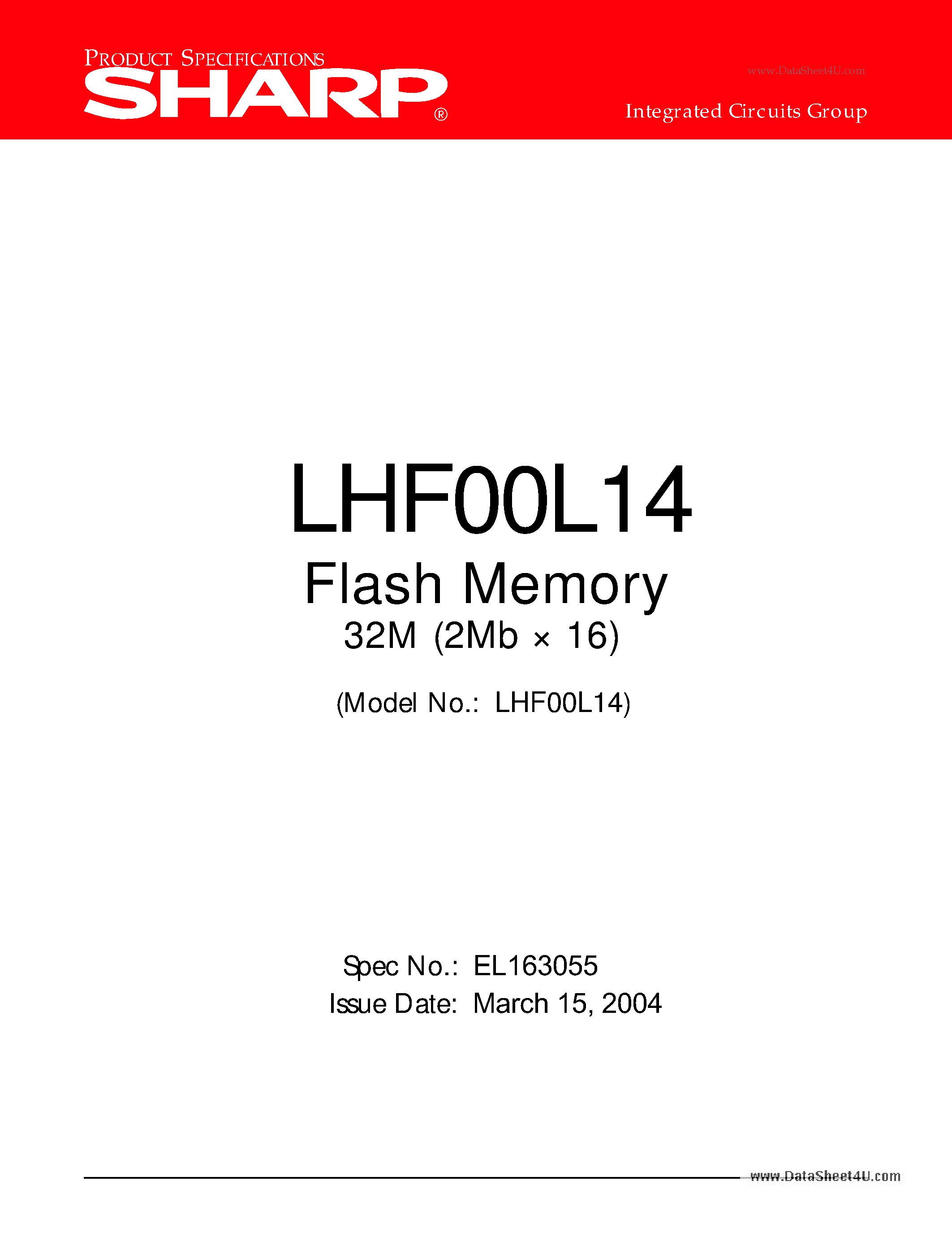 Даташит LHF00L14 - Flash Memory 32M (2MB x 16) страница 1
