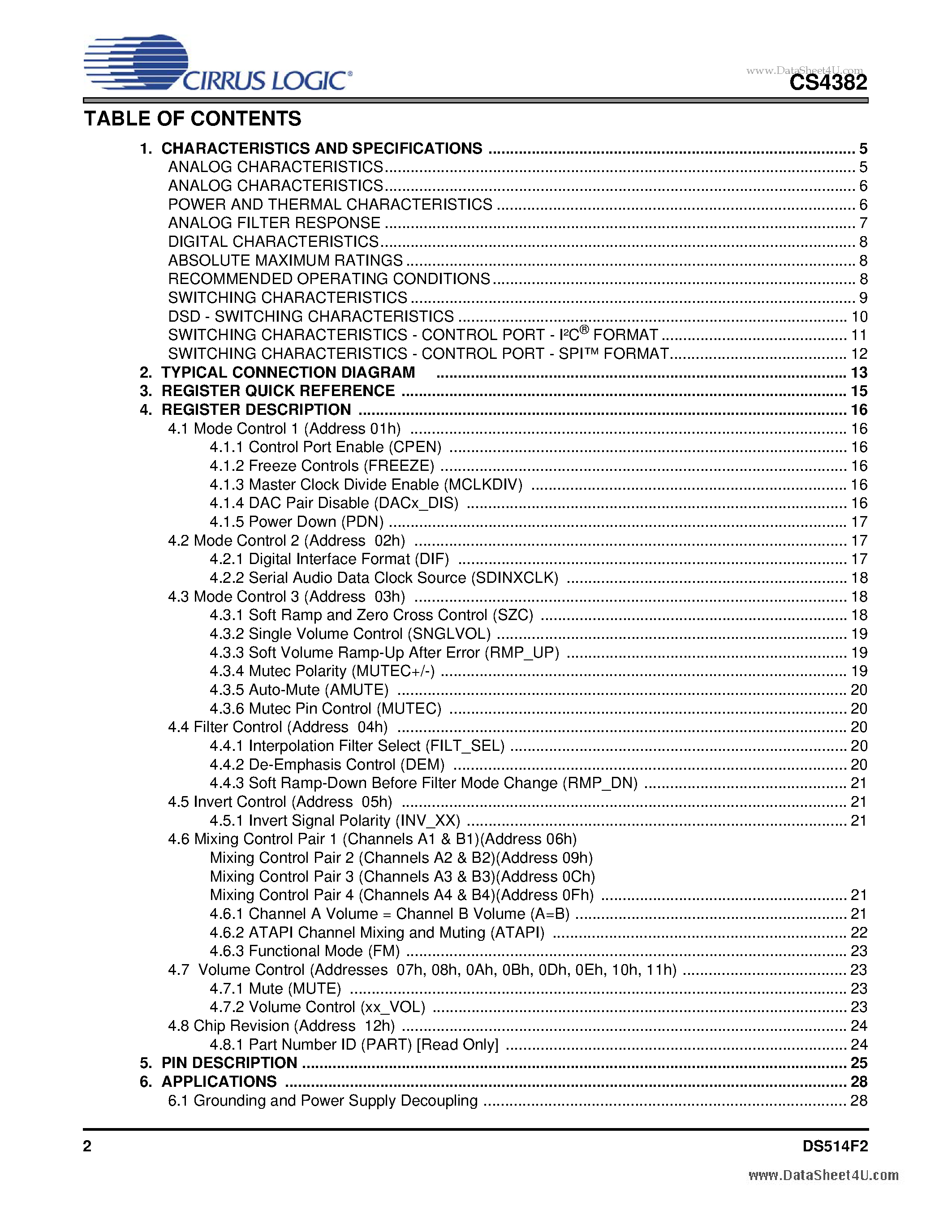 Datasheet CDB4382 - 192 kHz 8-Channel D/A Converter page 2