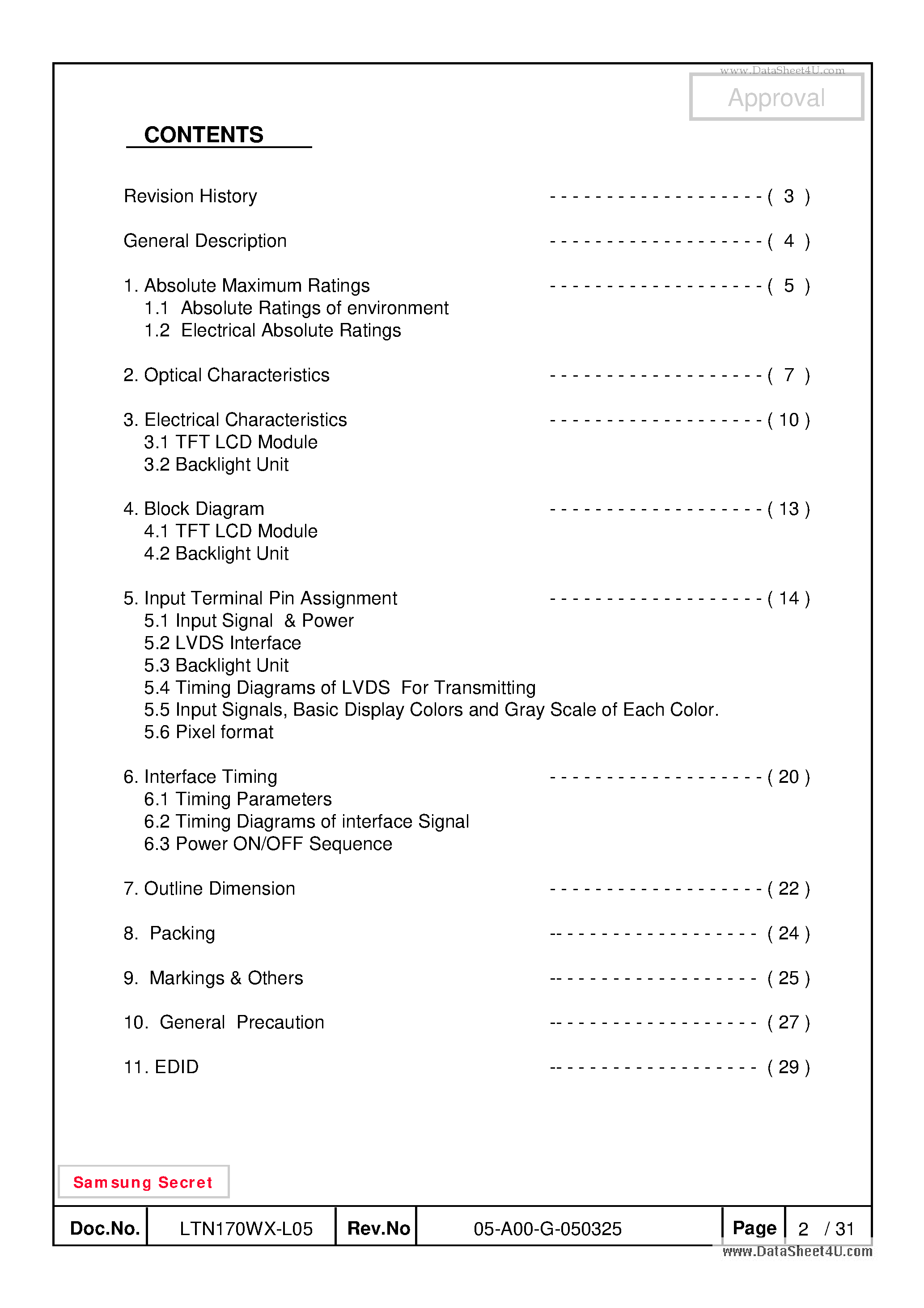 Даташит LTN170WX-L05-G - LCD Module страница 2