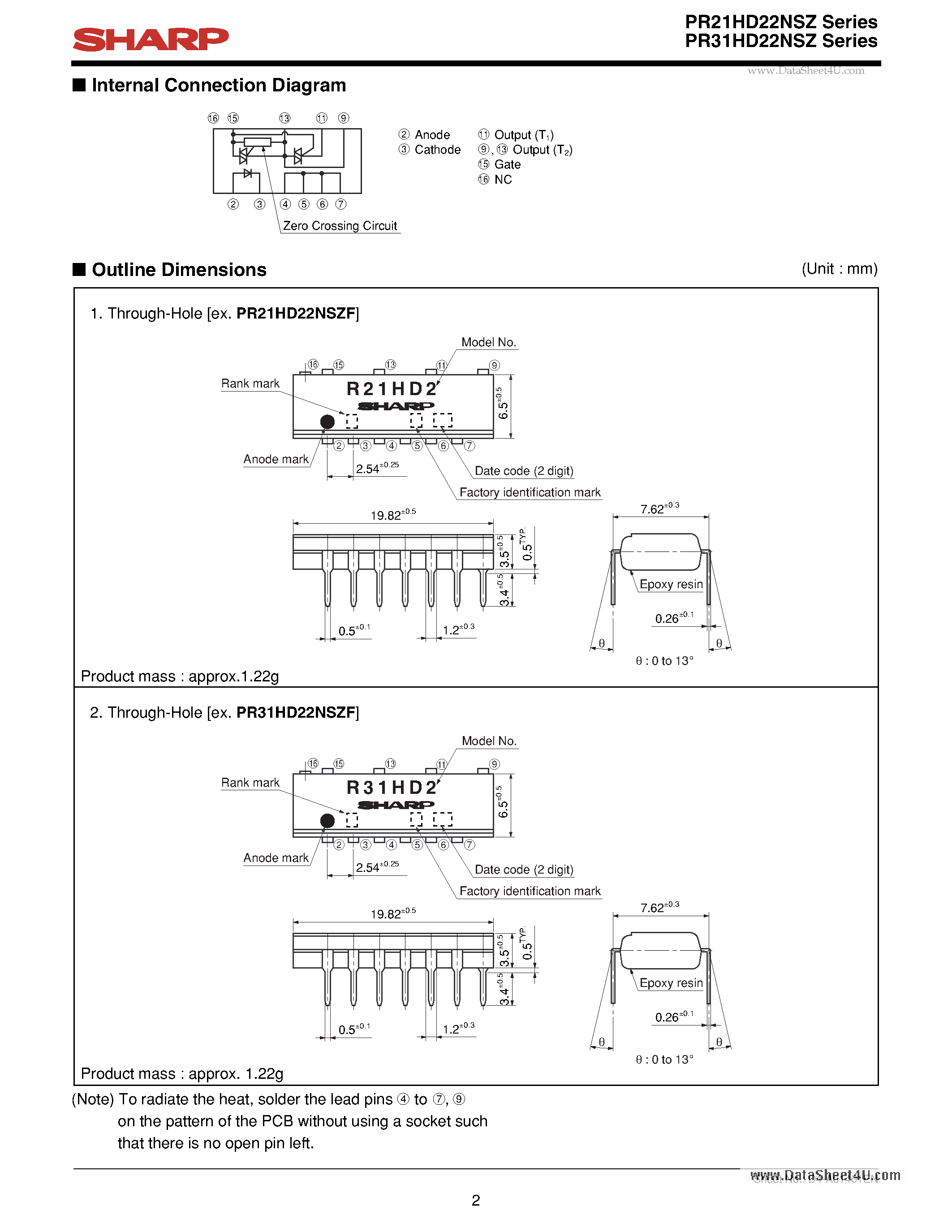 Datasheet PR31HD22NSZ page 2 Datasheet PR31HD22NSZ - Low trigger current Zero Cross type DIP 16pin Triac output SSR page 2