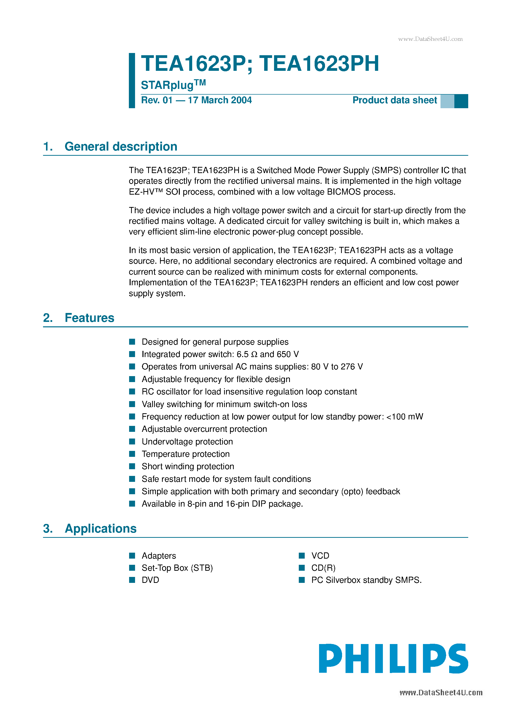 Даташит TEA1623P - STARplug страница 1
