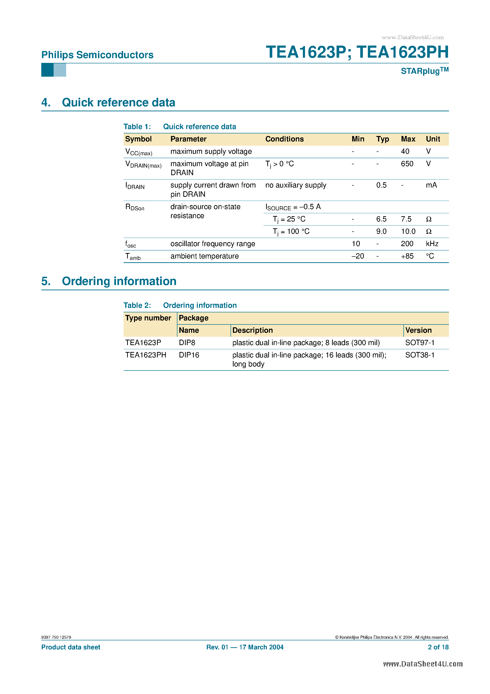 Даташит TEA1623P - STARplug страница 2
