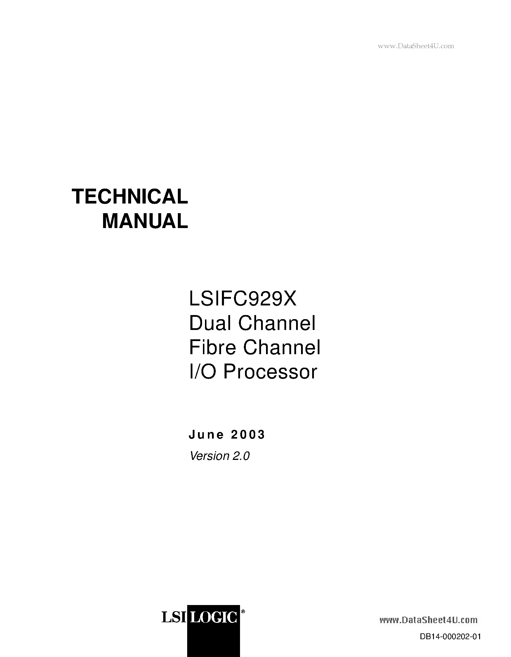 Datasheet LSIFC929X - Dual Channel Fibre Channel I/O Processor page 1