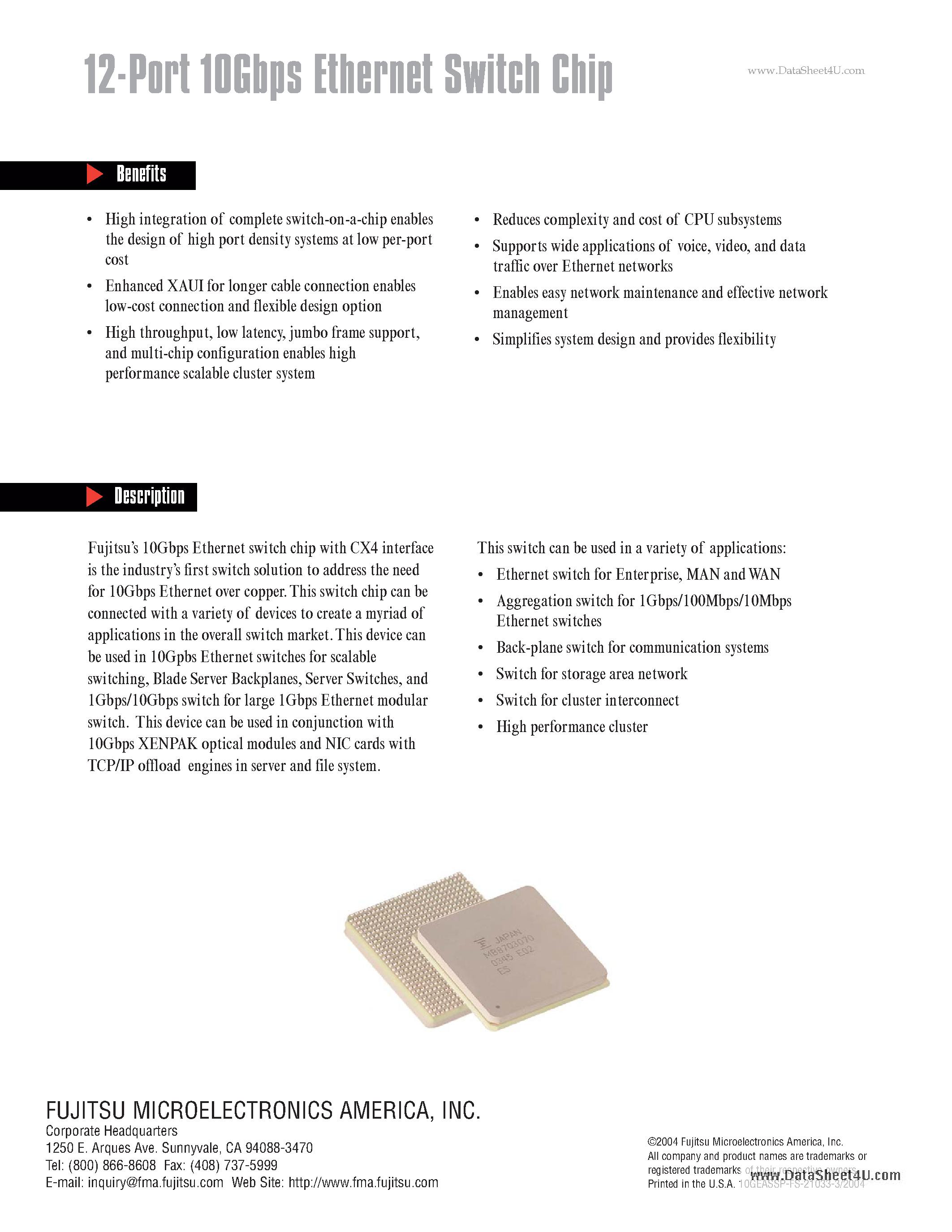 Datasheet MB87Q3070 - 12-Port 10Gbps Ethernet Switch Chip page 2
