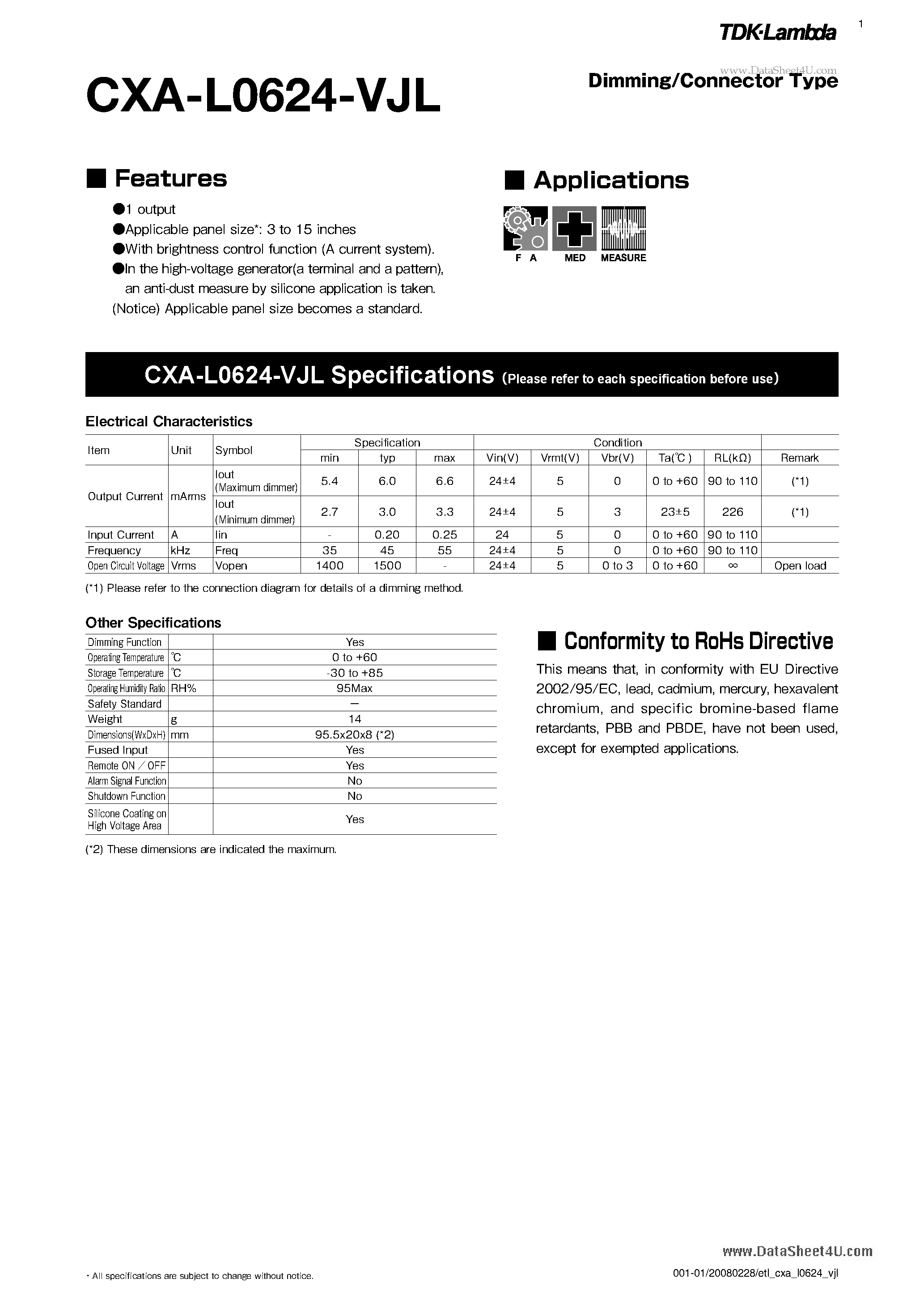 Datasheet CXA-L0624-VJL page 1 Datasheet CXA-L0624-VJL - Dimming / Connector Type page 1