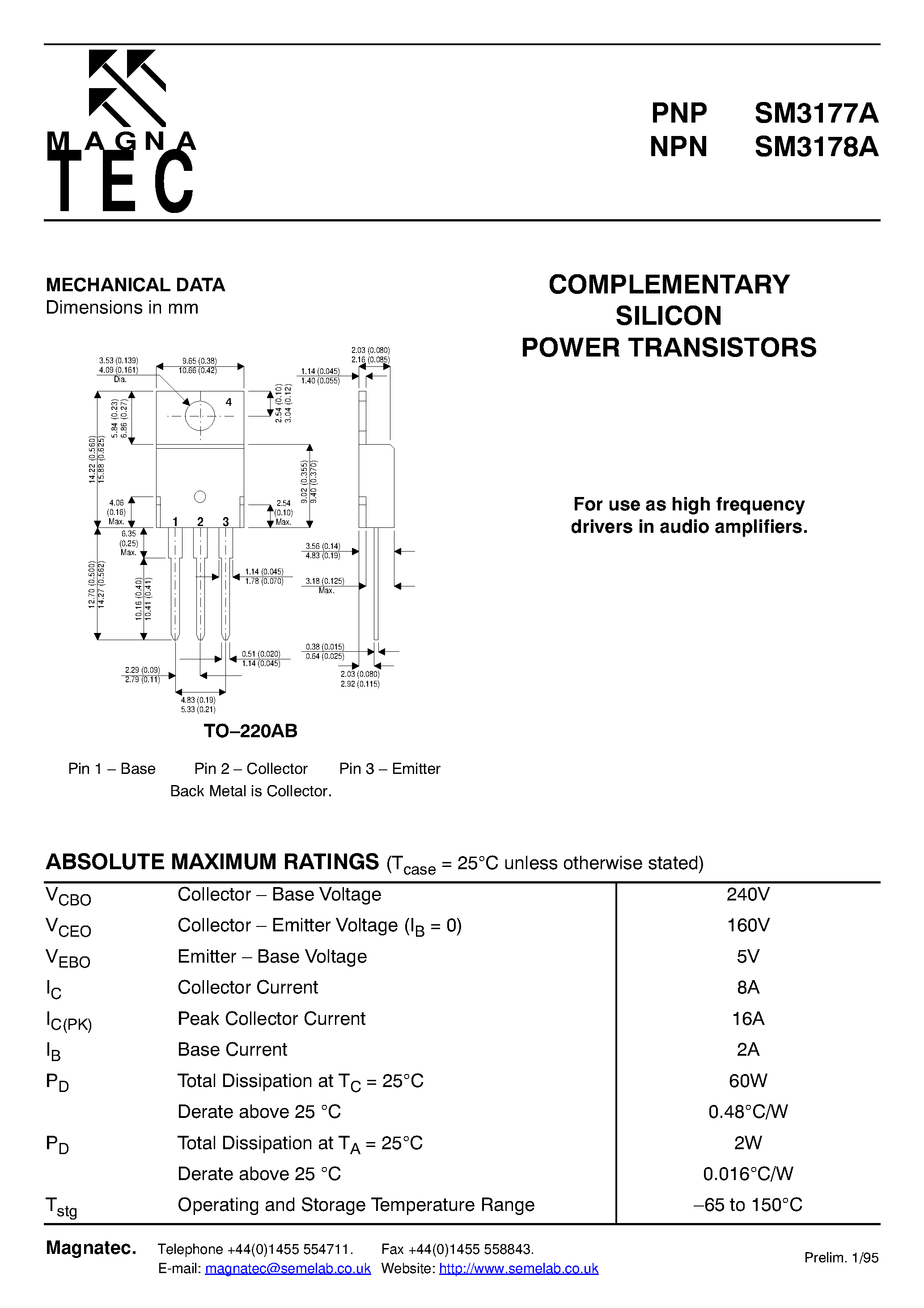 Даташит на микросхему SM3177A страница 1 Даташит SM3177A - (SM3177A / SM3178A) Power Transistor страница 1