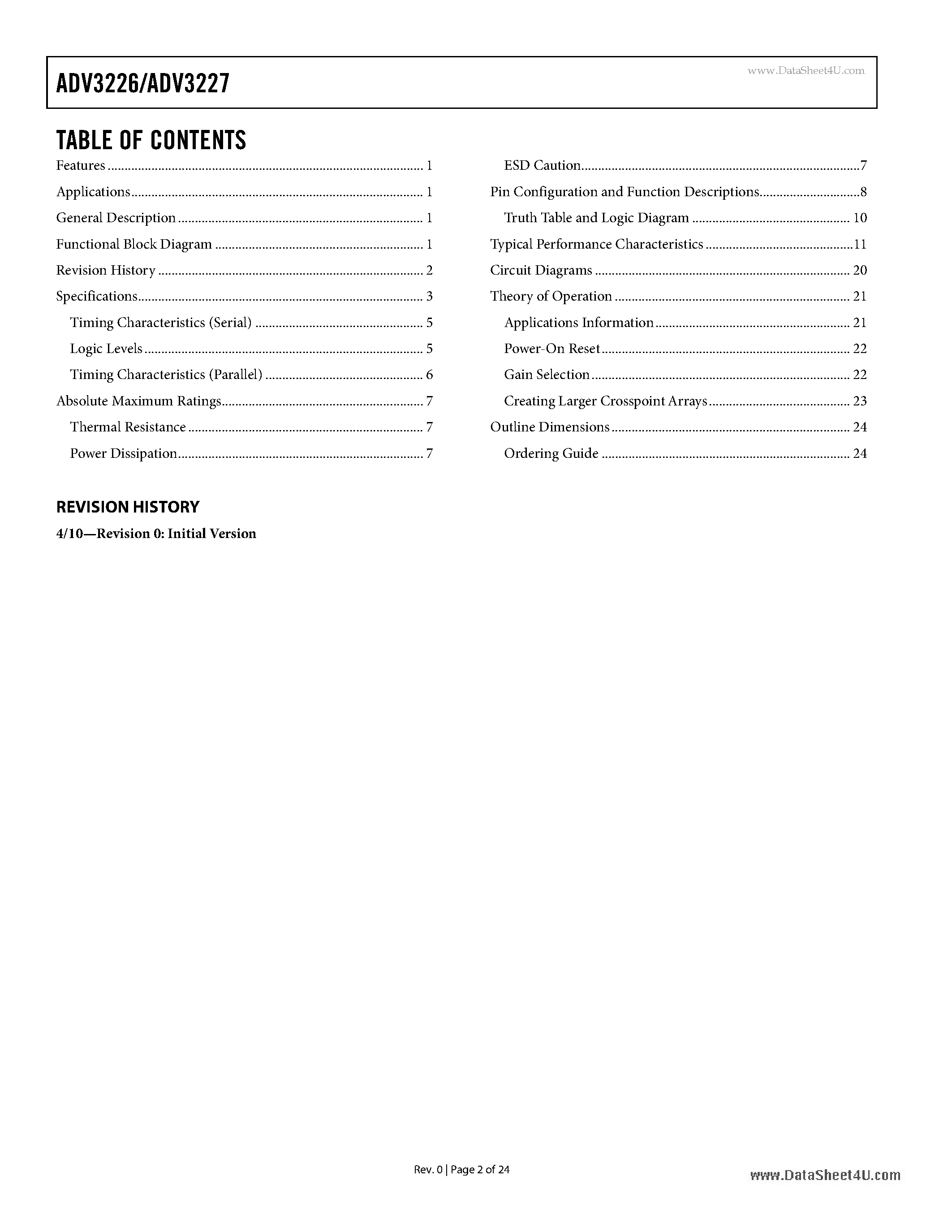 Даташит на микросхему ADV3226 страница 2 Даташит ADV3226 - 16 x 16 Analog Crosspoint Switch страница 2