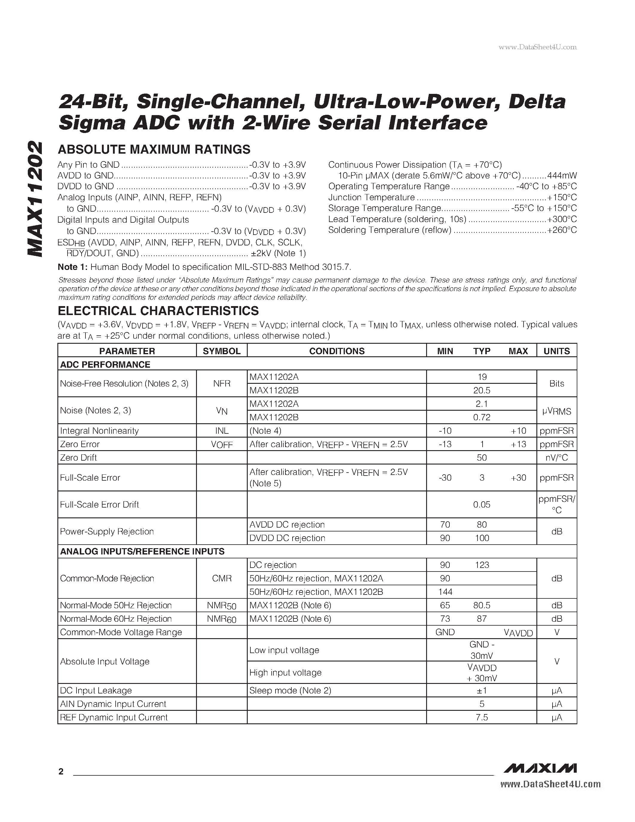 Datasheet MAX11202 - Delta- Sigma ADC with 2-Wire Serial Interface page 2