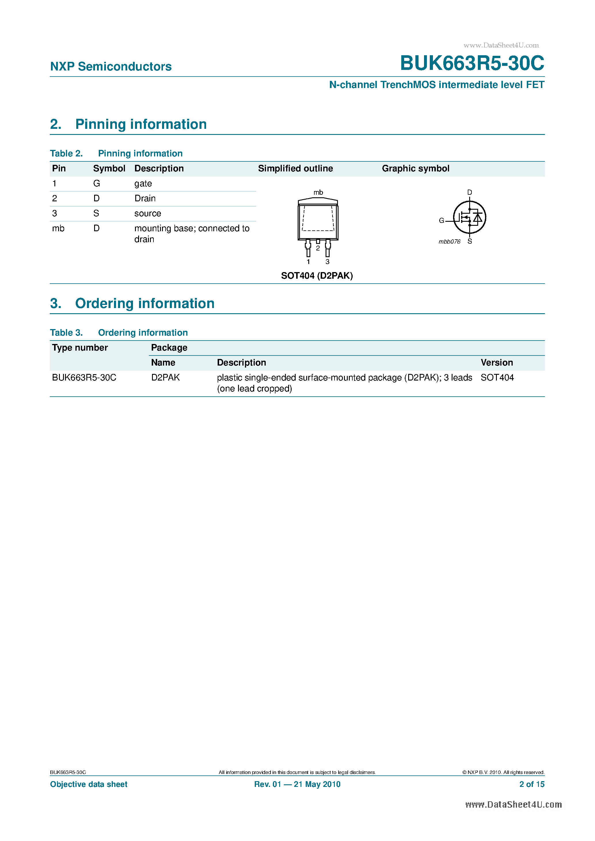 Datasheet BUK663R5-30C - N-channel TrenchMOS intermediate level FET page 2