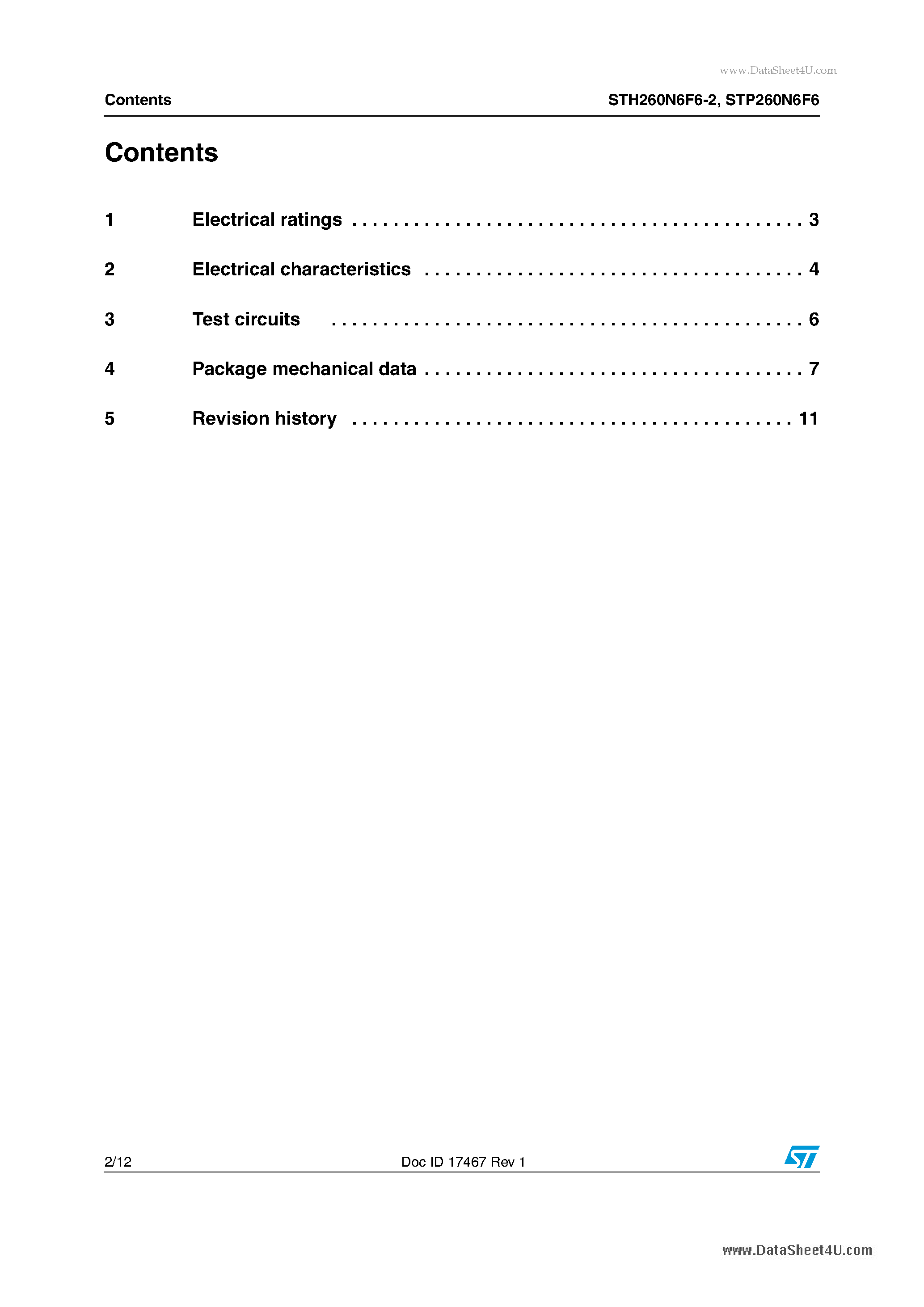 Datasheet STH260N6F6-2 - H2PAK-2 STripFET DeepGATE VI Power MOSFET page 2