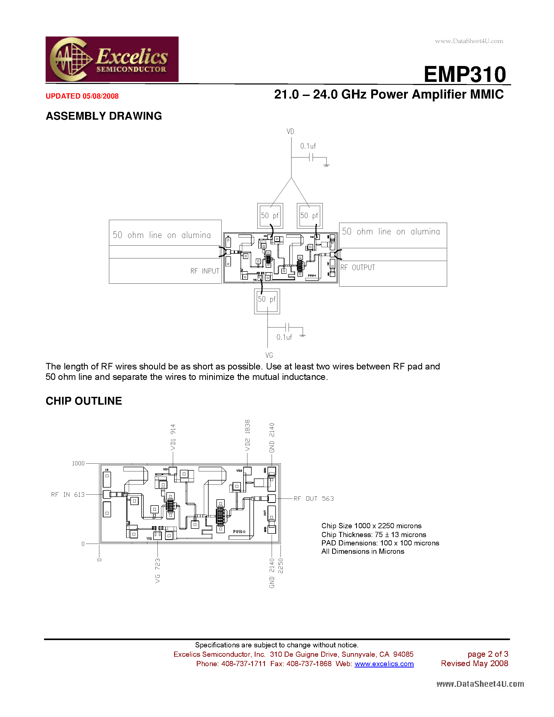 Datasheet EMP310 - 21.0 - 24.0 GHz Power Amplifier MMIC page 2