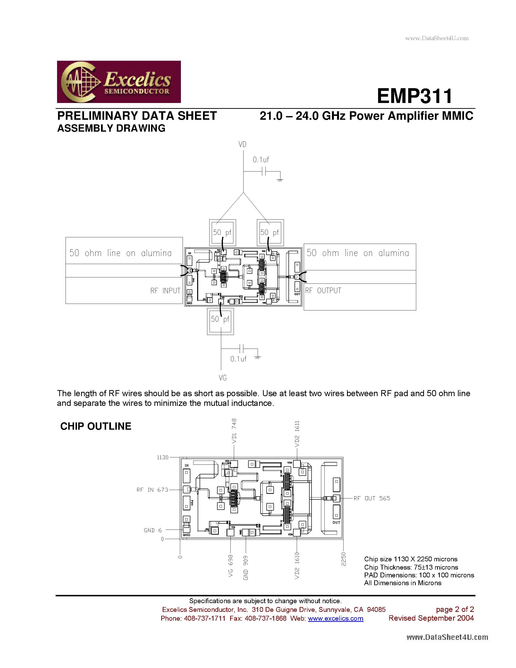 Datasheet EMP311 - 21.0 - 24.0 GHz Power Amplifier MMIC page 2