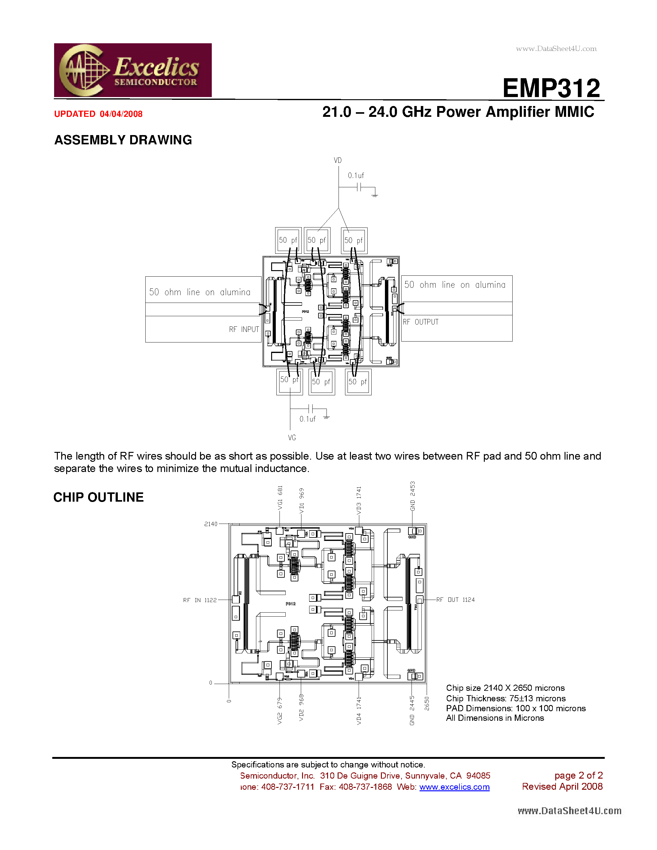 Datasheet EMP312 - 21.0 - 24.0 GHz Power Amplifier MMIC page 2