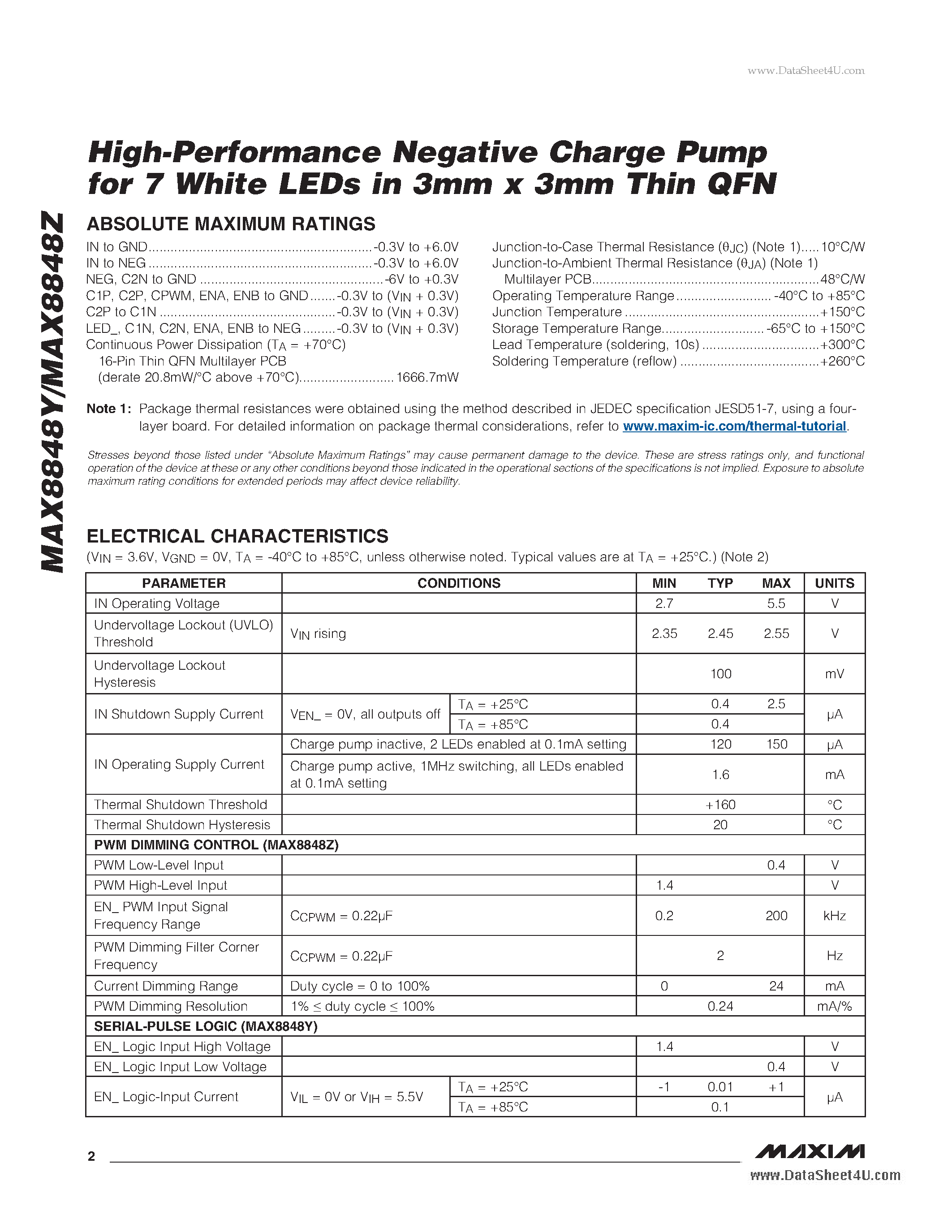 Даташит MAX8848Y - High-Performance Negative Charge Pump for 7 White LEDs страница 2