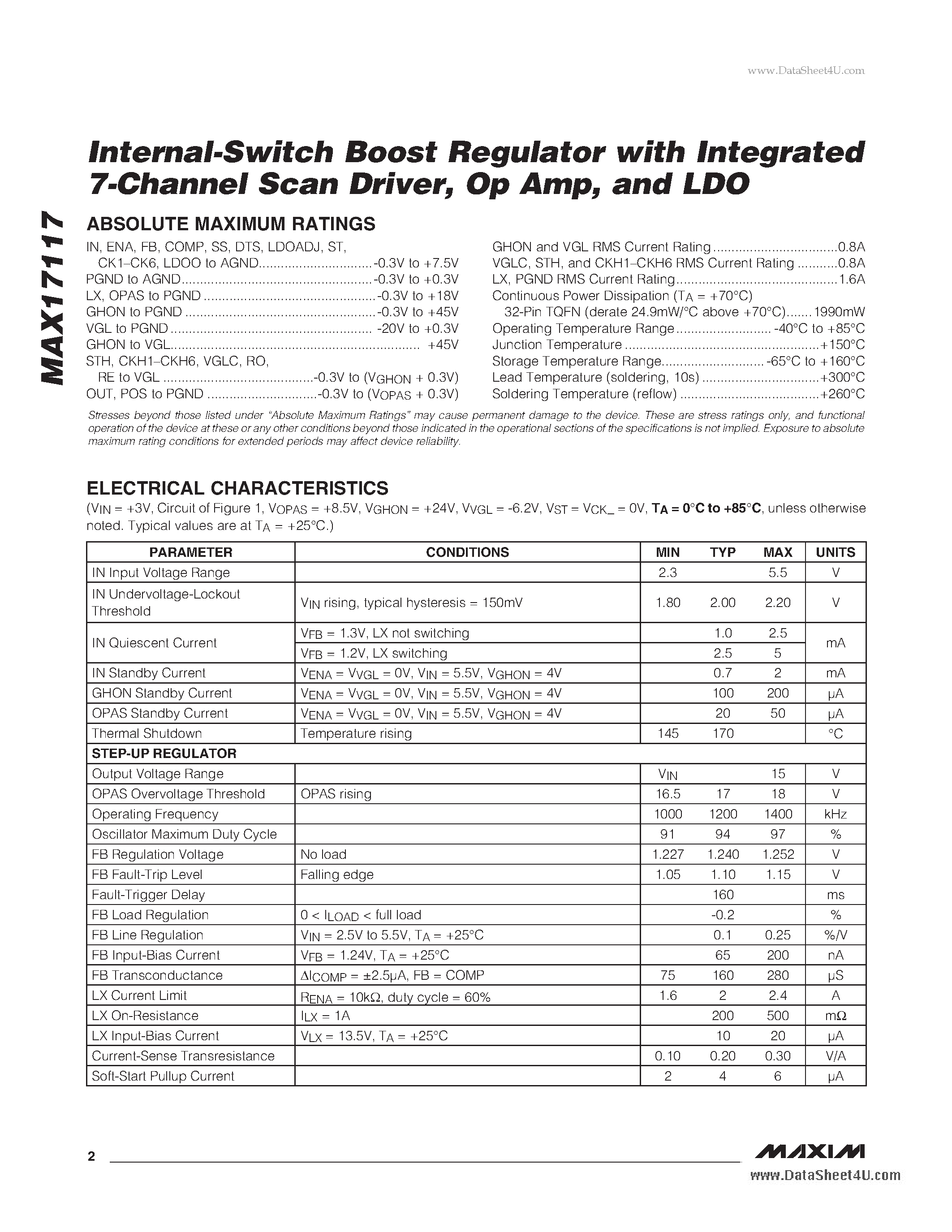 Datasheet MAX17117 page 2 Datasheet MAX17117 - Internal-Switch Boost Regulator page 2