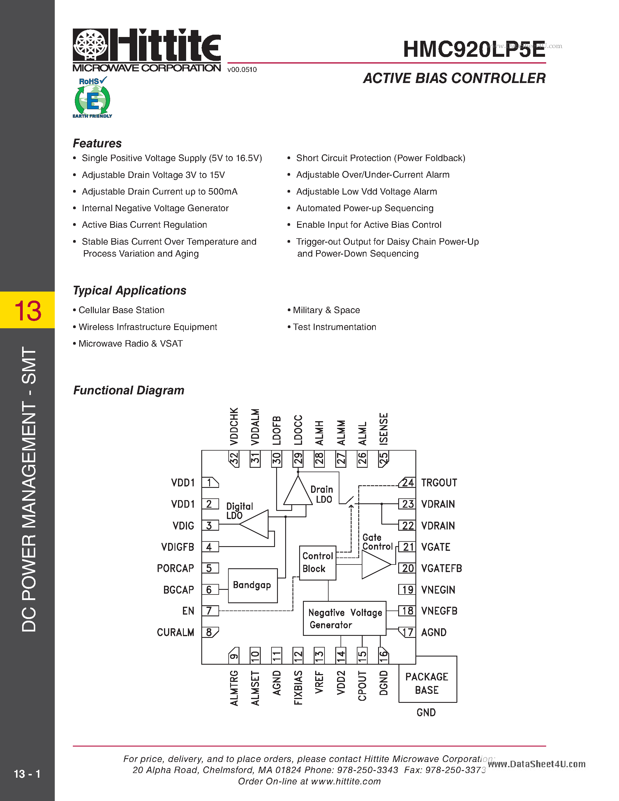 Даташит HMC920LP5E - ACTIVE BIAS CONTROLLER страница 1