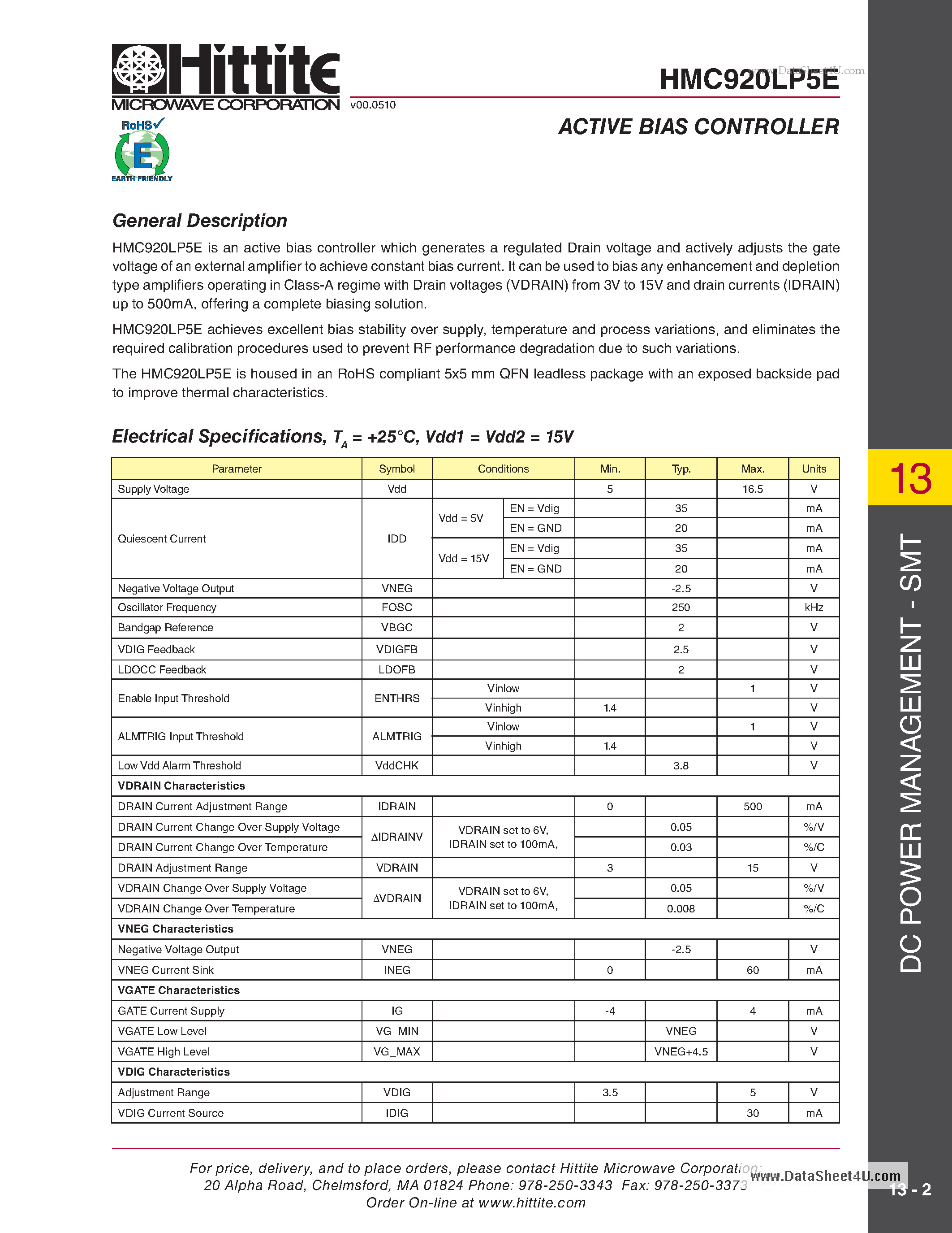 Даташит HMC920LP5E - ACTIVE BIAS CONTROLLER страница 2