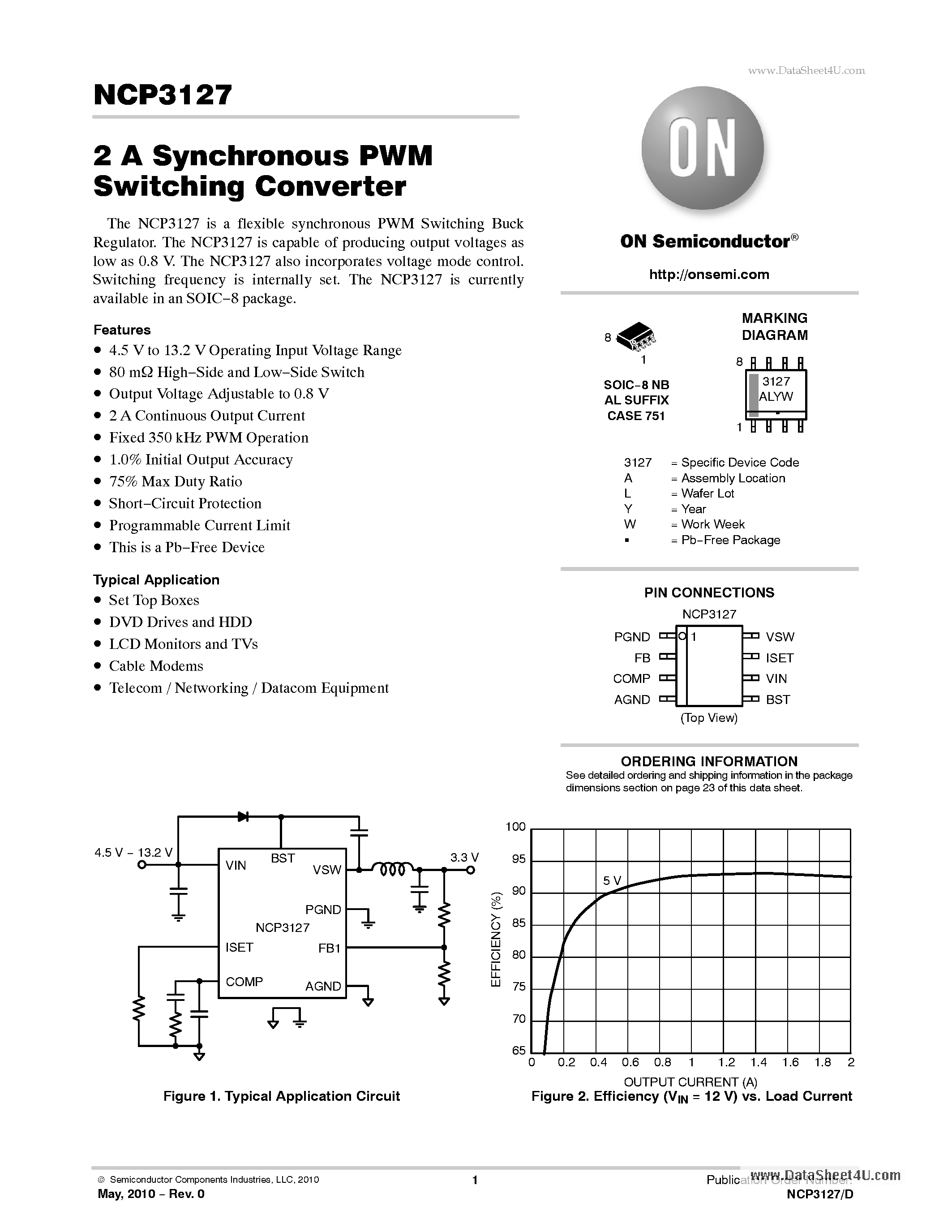 Datasheet NCP3127 - 2 A Synchronous PWM Switching Converter page 1
