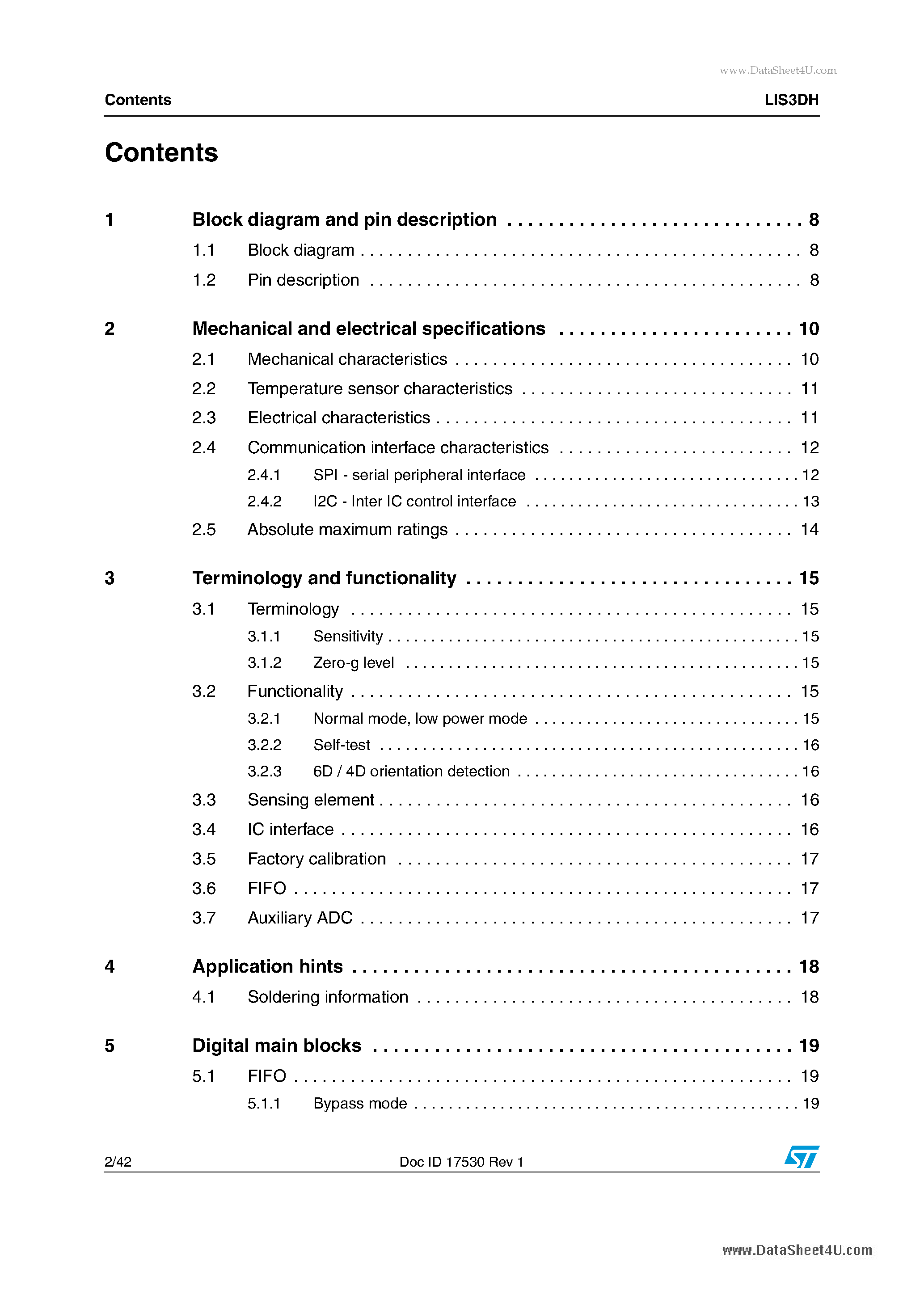 Datasheet LIS3DH - MEMS digital output motion sensor ultra low-power high performance 3-axes "nano" accelerometer page 2