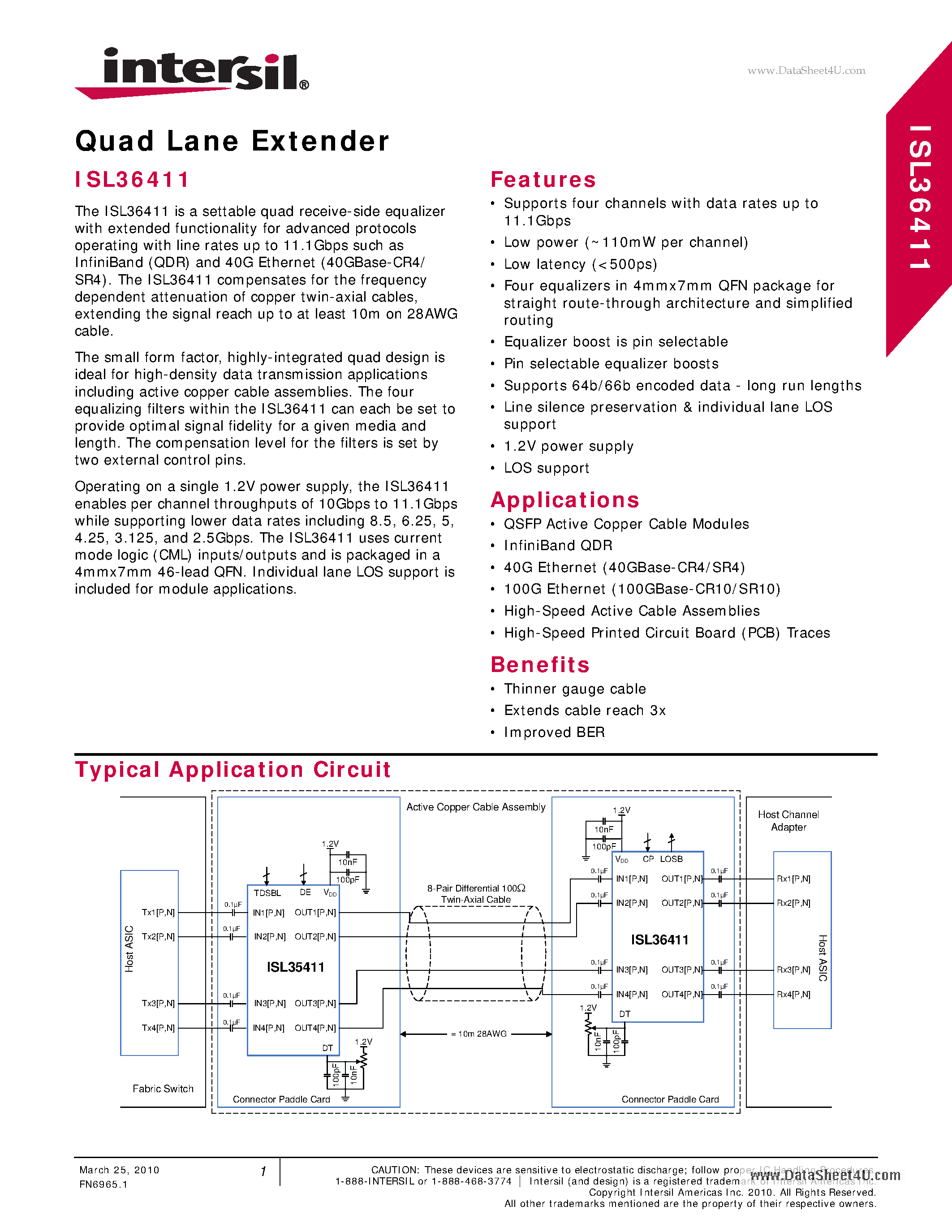 Даташит ISL36411 - Quad Lane Extender страница 1