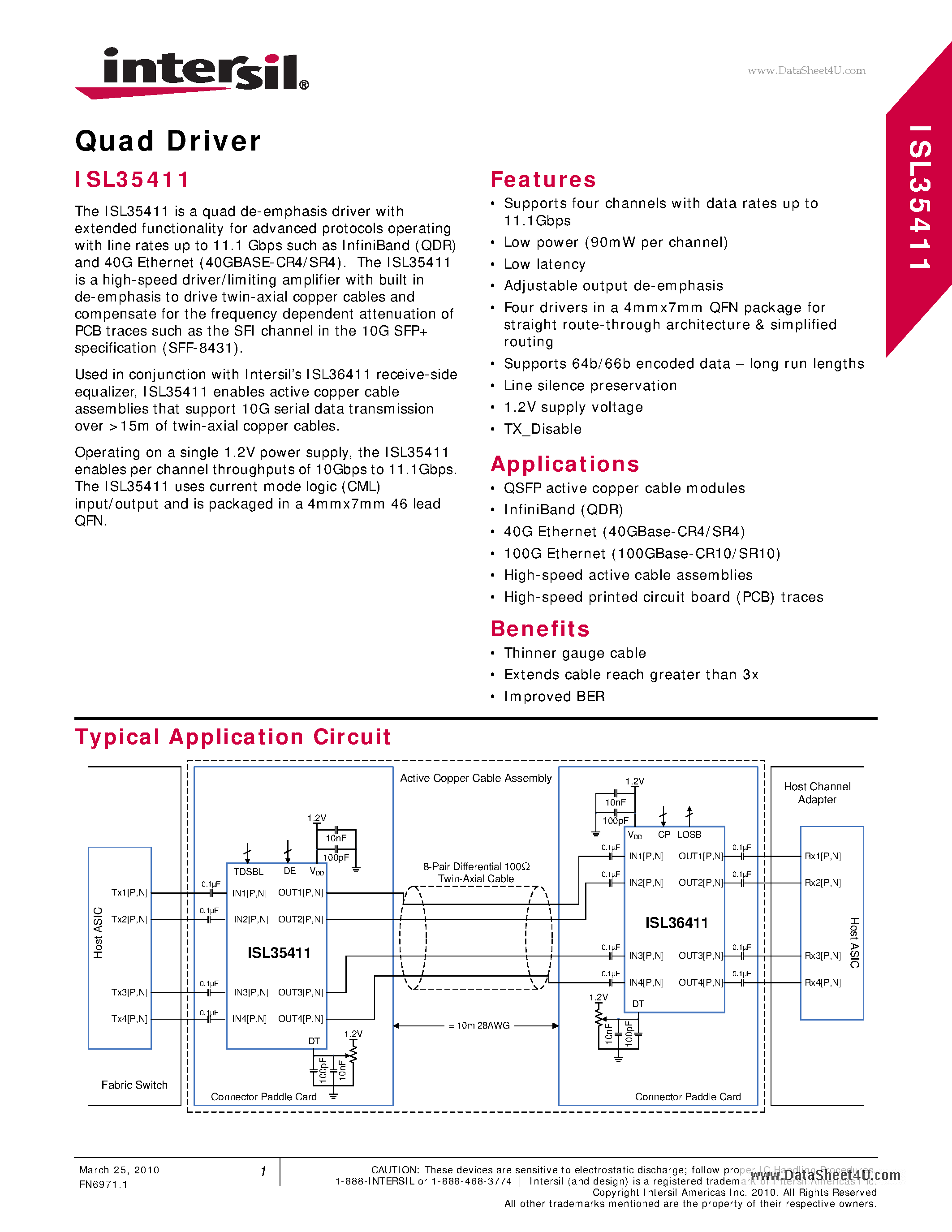 Даташит ISL35411 - Quad Driver страница 1