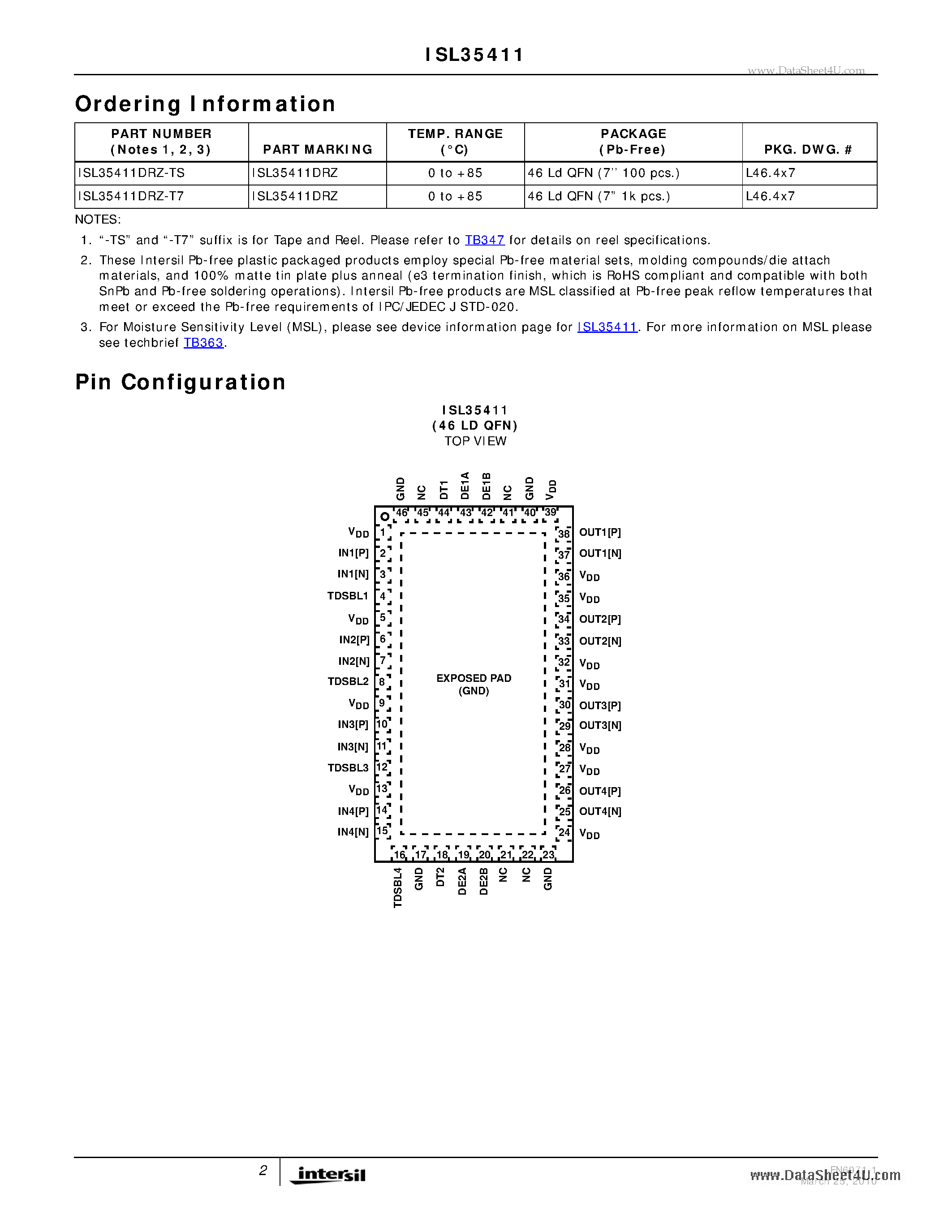 Даташит ISL35411 - Quad Driver страница 2