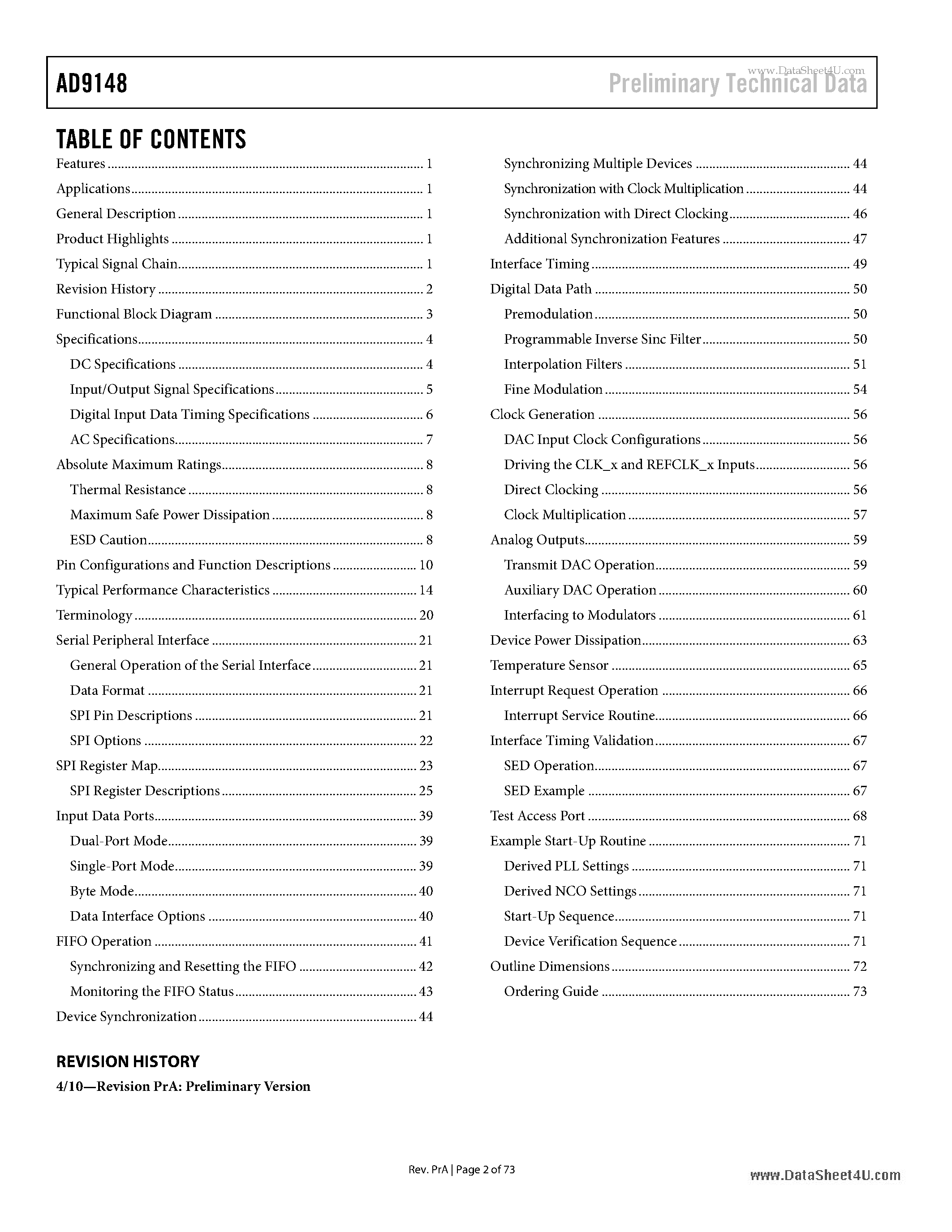 Datasheet AD9148 - TxDAC+ Digital-to-Analog Converter page 2