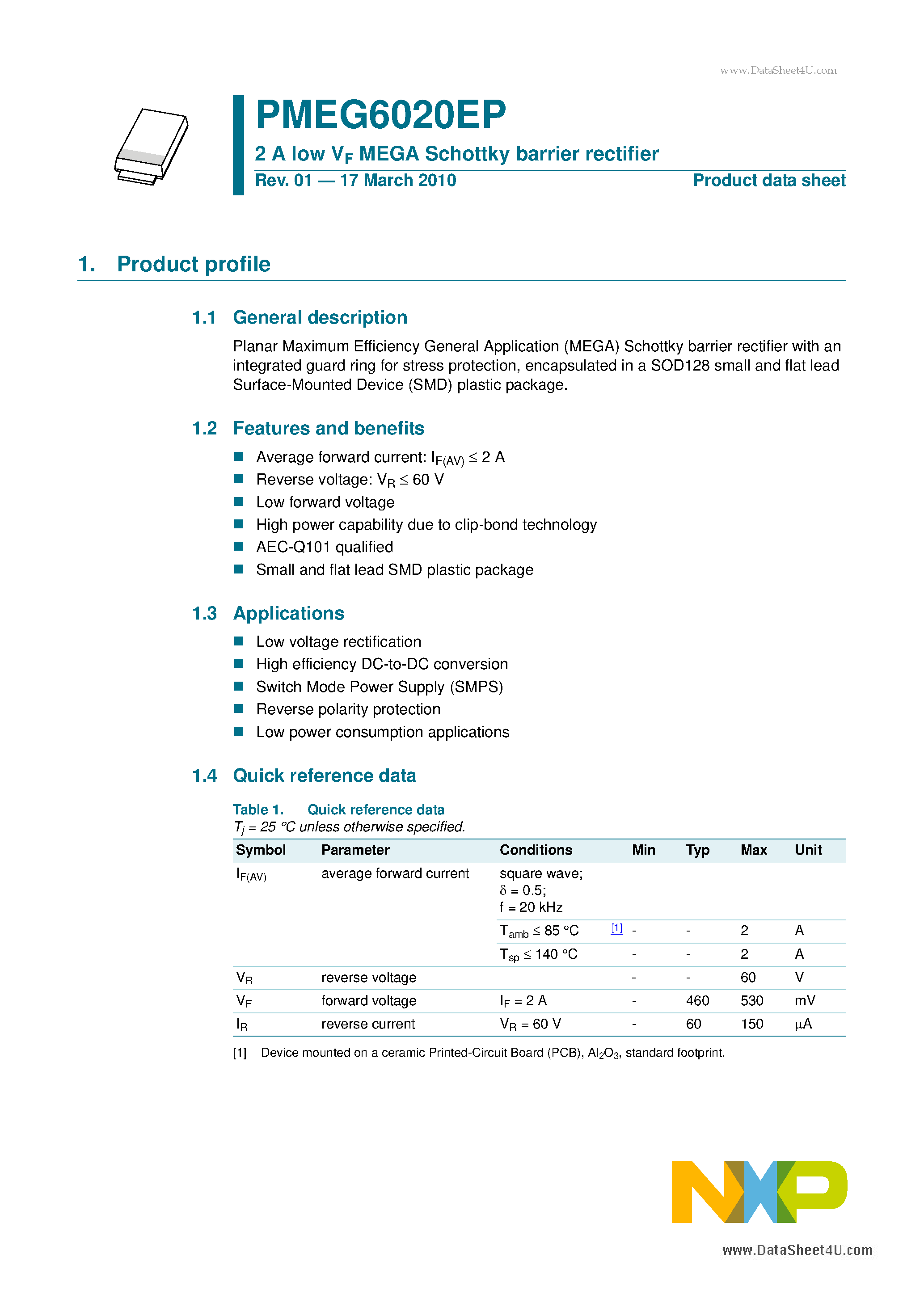 Datasheet PMEG6020EP - 2 A low VF MEGA Schottky barrier rectifier page 1