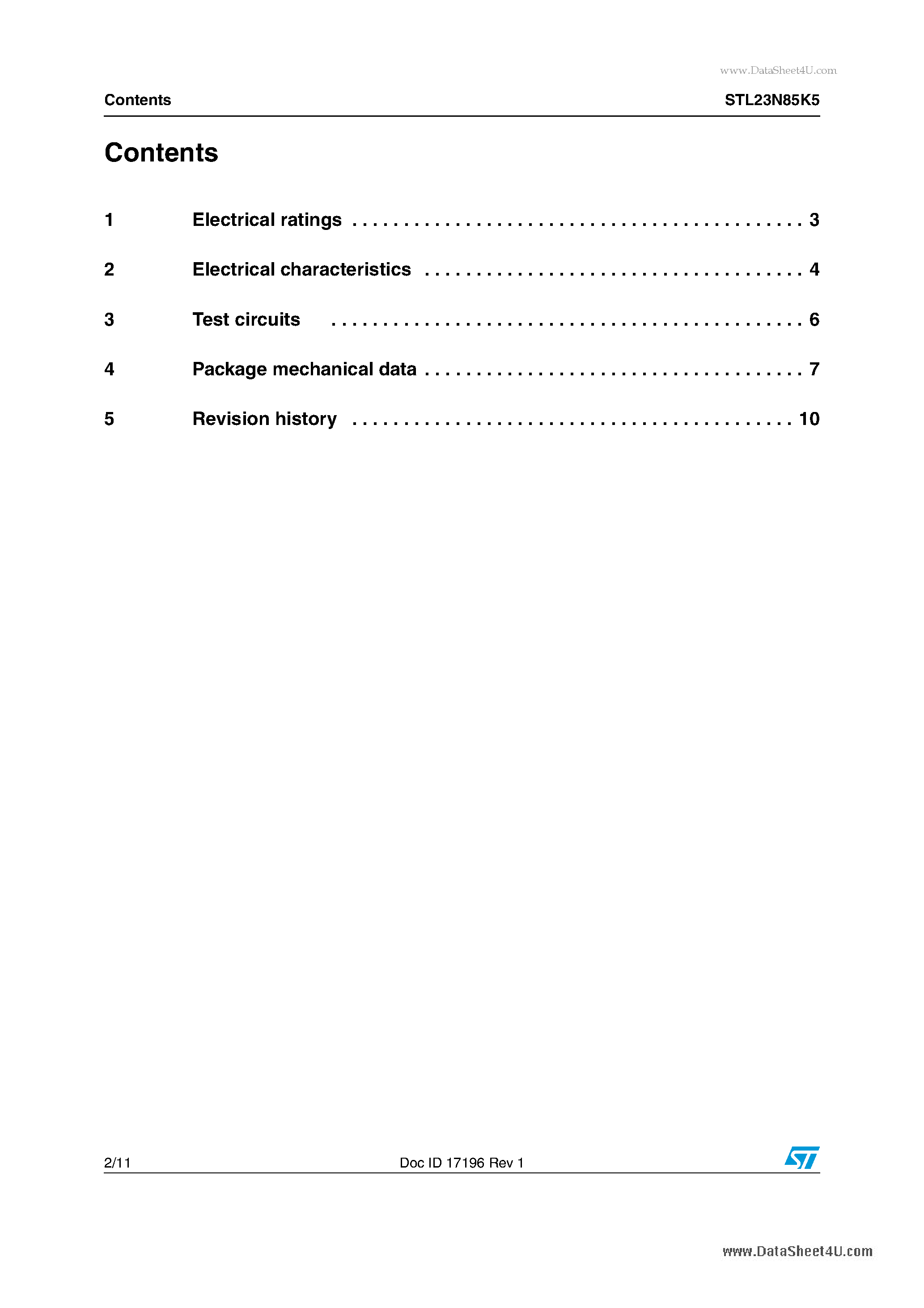 Datasheet STL23N85K5 - 18 A PowerFLAT 8x8 HV Zener-protected SuperMESH 5 Power MOSFET page 2