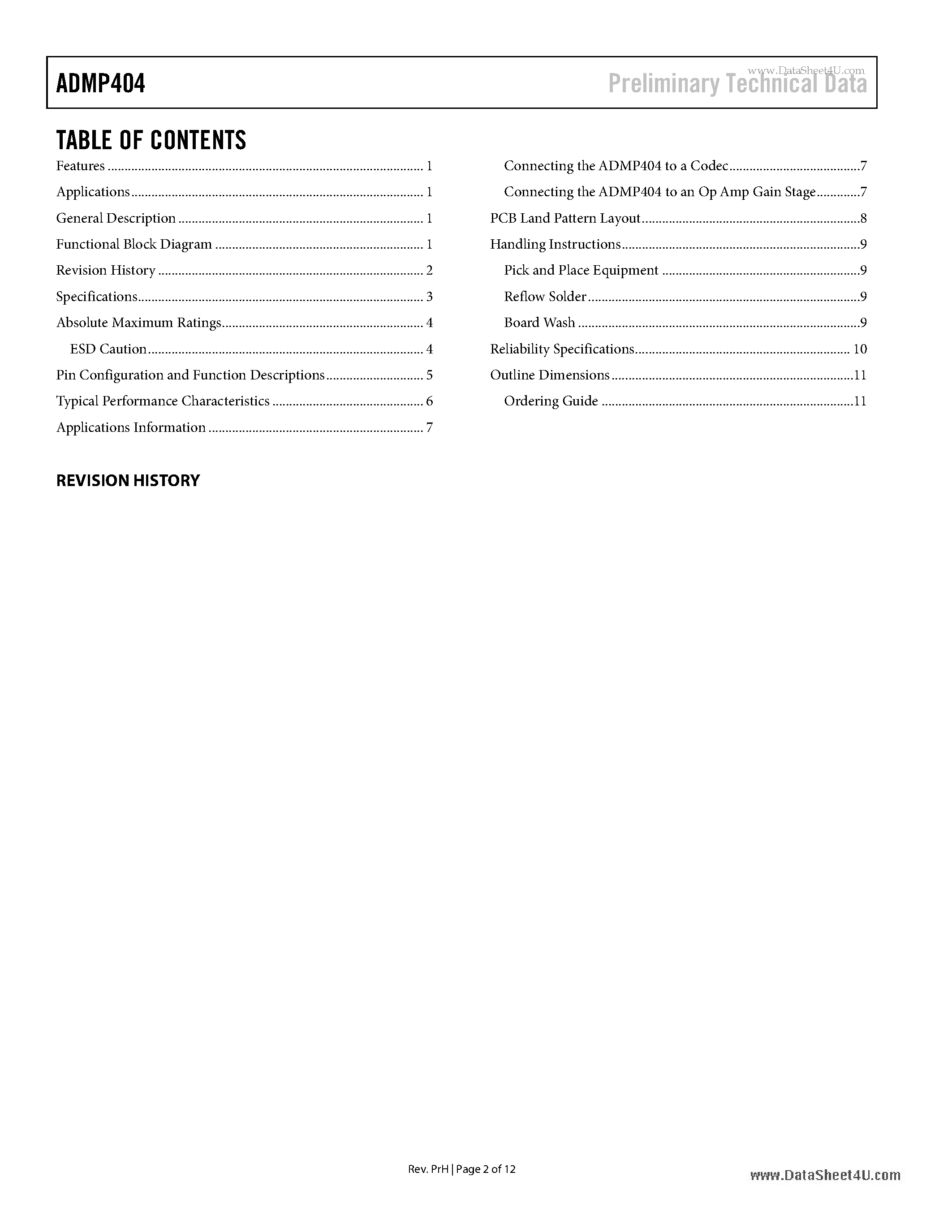 Datasheet ADMP404 - Omnidirectional Microphone page 2