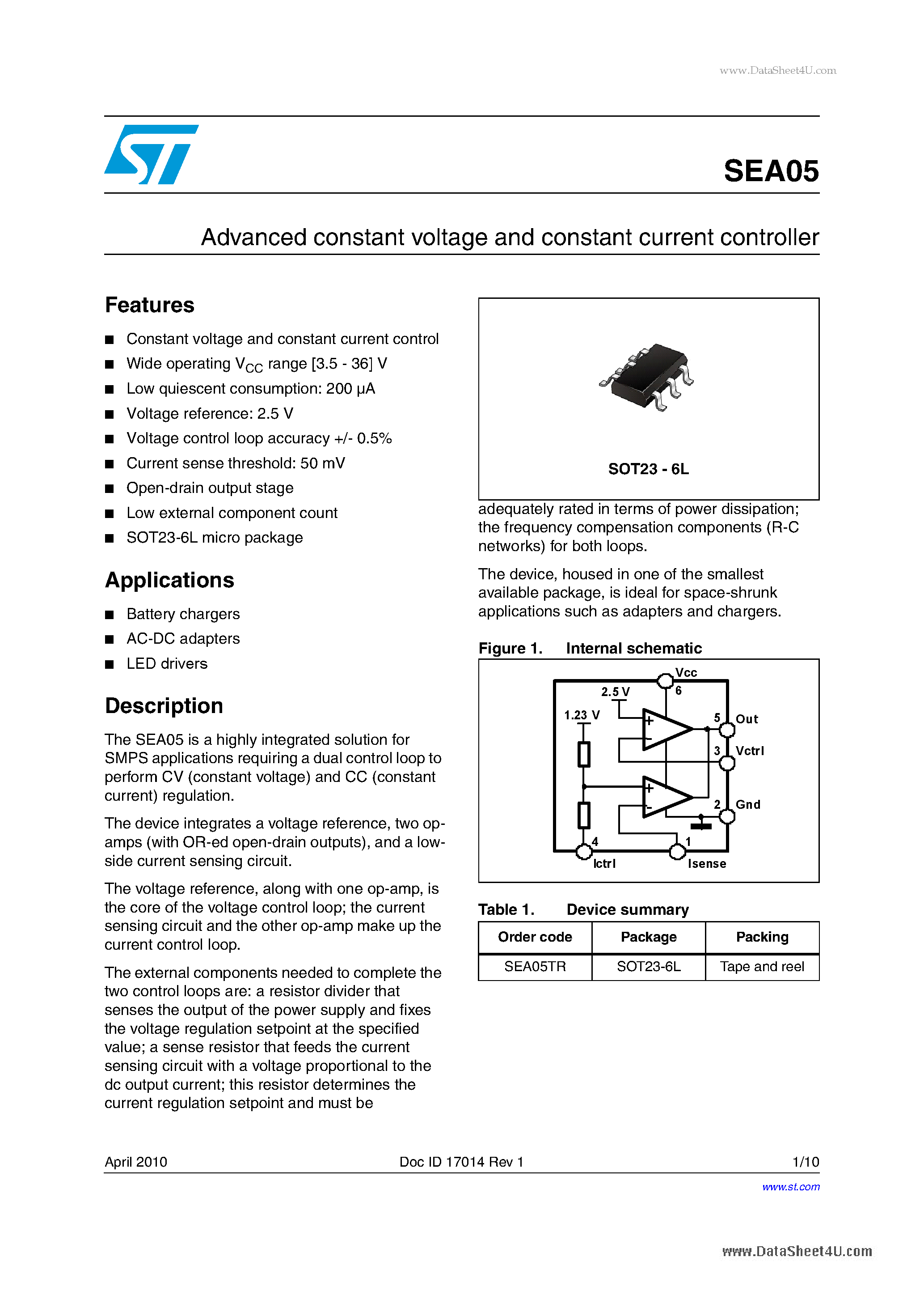 Даташит на микросхему SEA05 страница 1 Даташит SEA05 - Advanced constant voltage and constant current controller страница 1