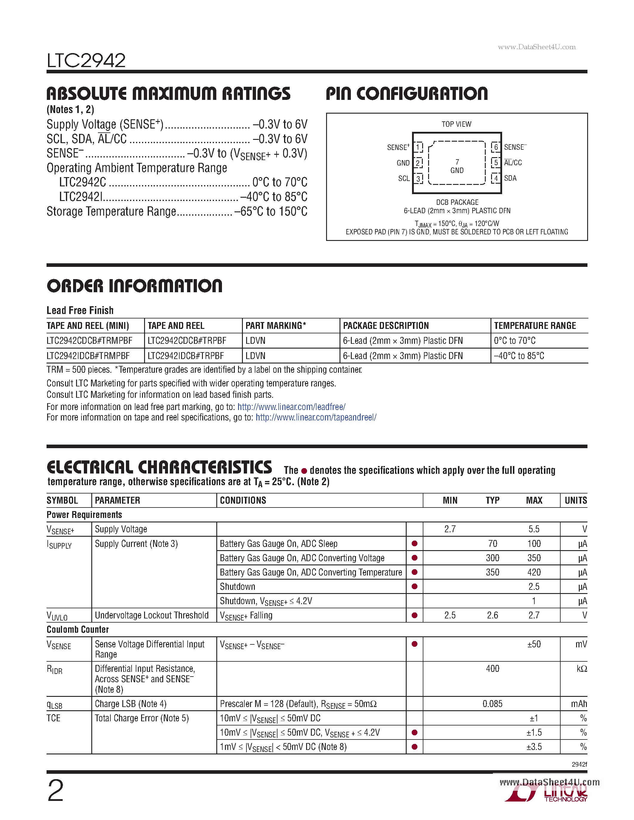 Datasheet LTC2942 - Battery Gas Gauge page 2