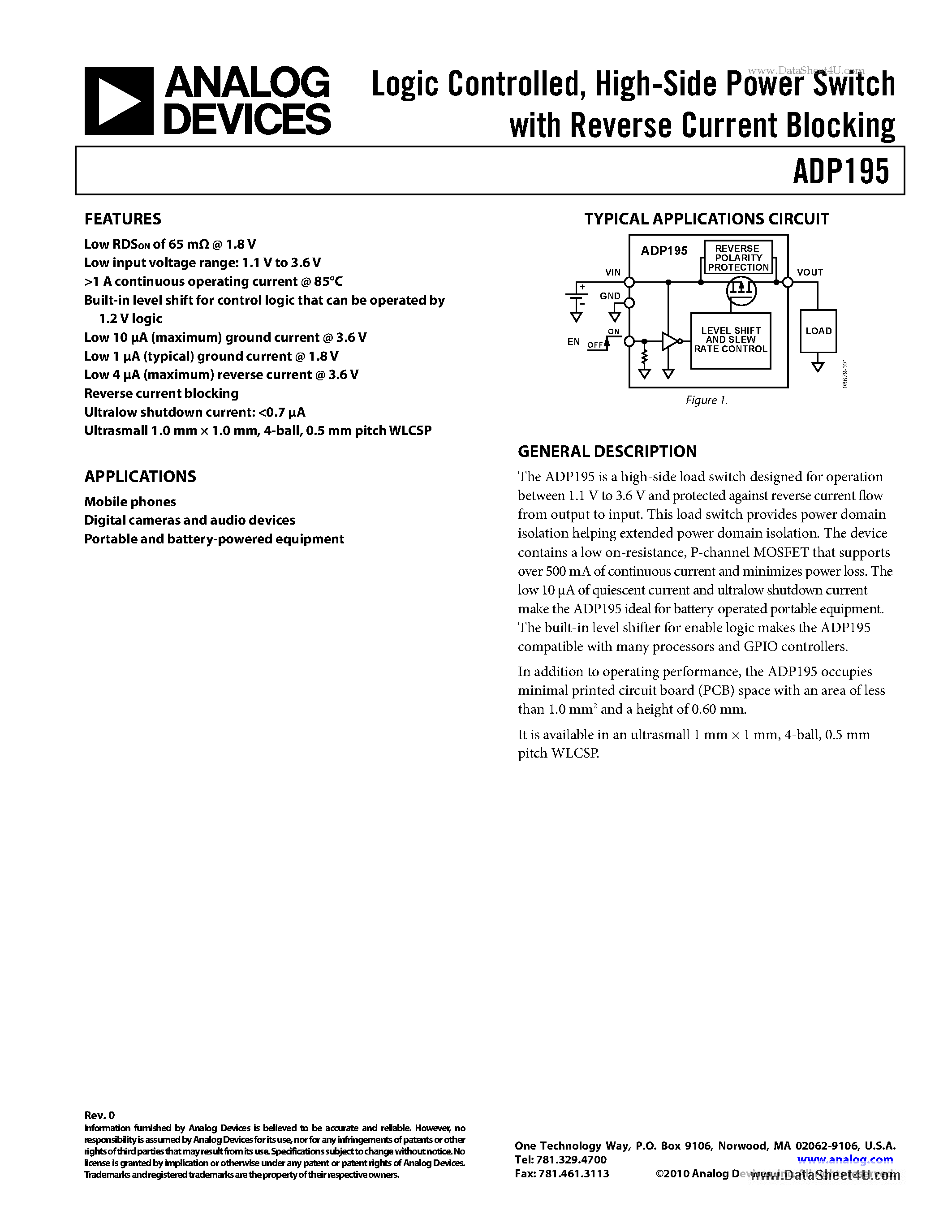 Datasheet ADP195 - High-Side Power Switch page 1