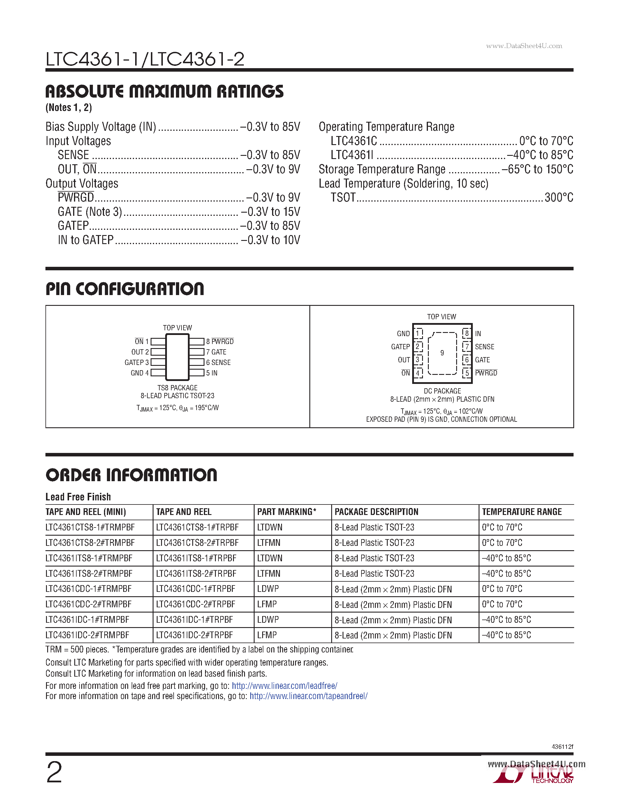 Datasheet LTC4361-1 page 2 Datasheet LTC4361-1 - Overvoltage/Overcurrent Protection Controller page 2