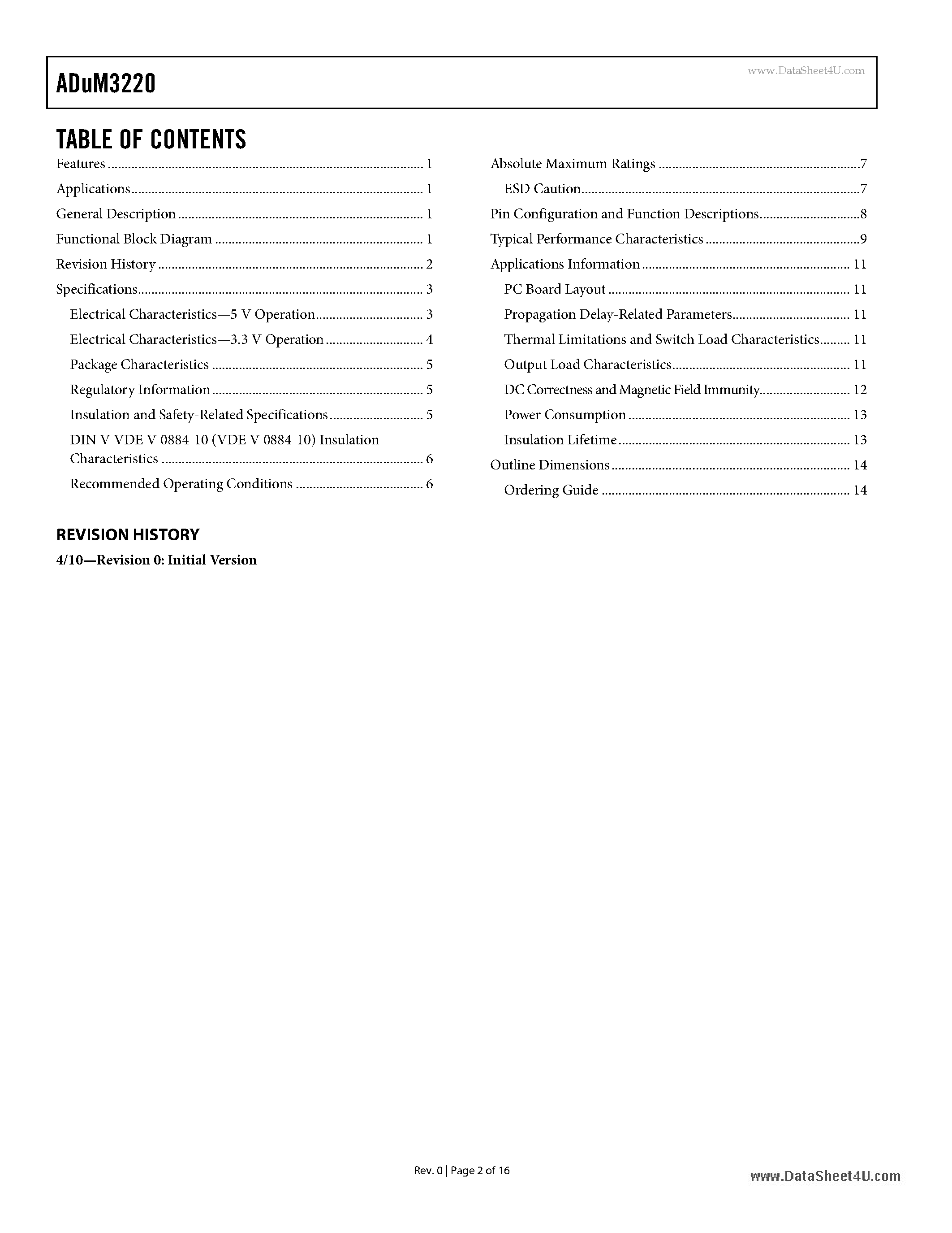 Datasheet ADUM3220 - 4 A Dual-Channel Gate Driver page 2